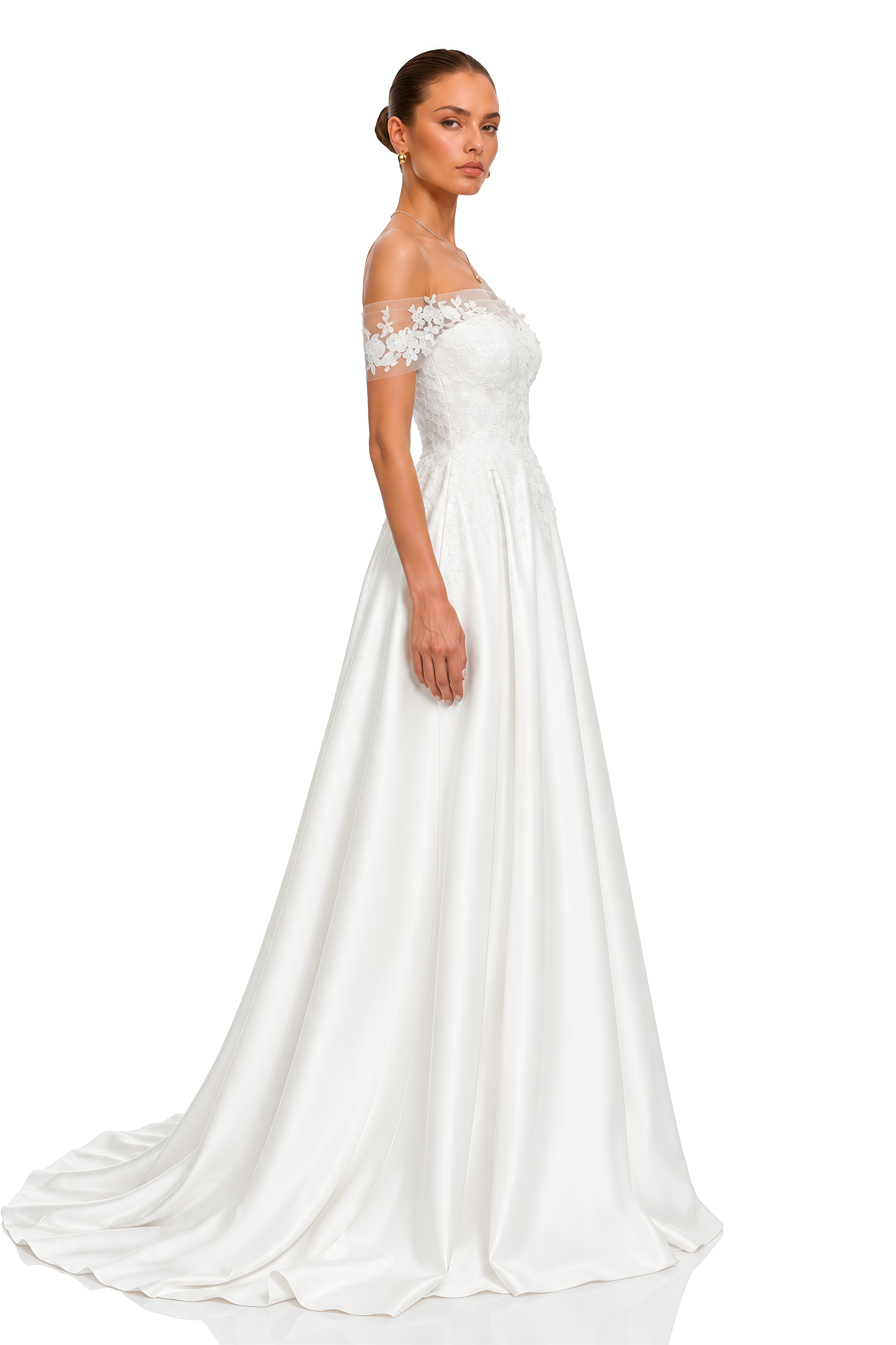 Talwyn White Off Shoulder Floral Applique Maxi Dress
