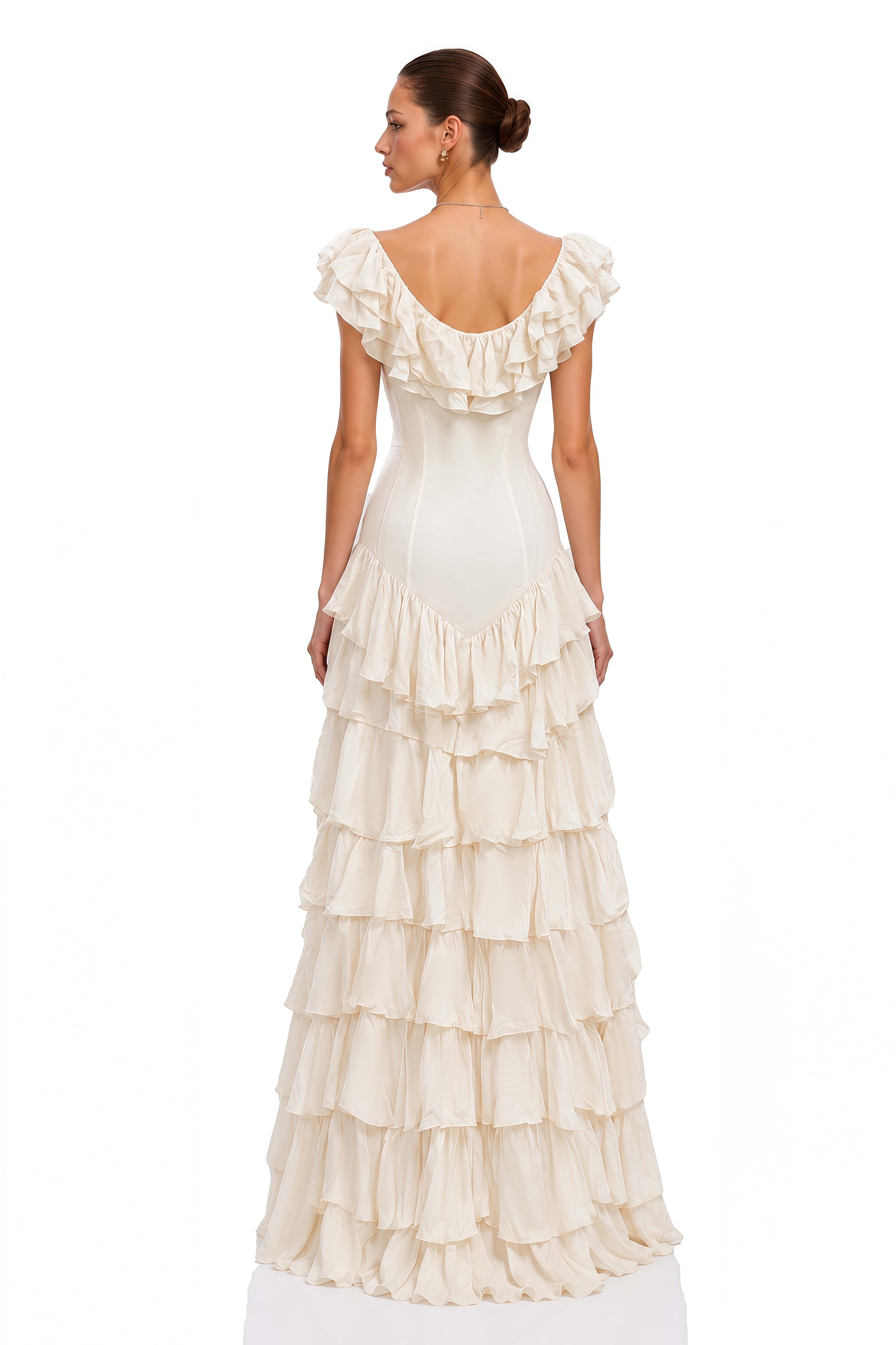 Tamsin Ivory Lace-Up Tiered Ruffle Maxi Dress