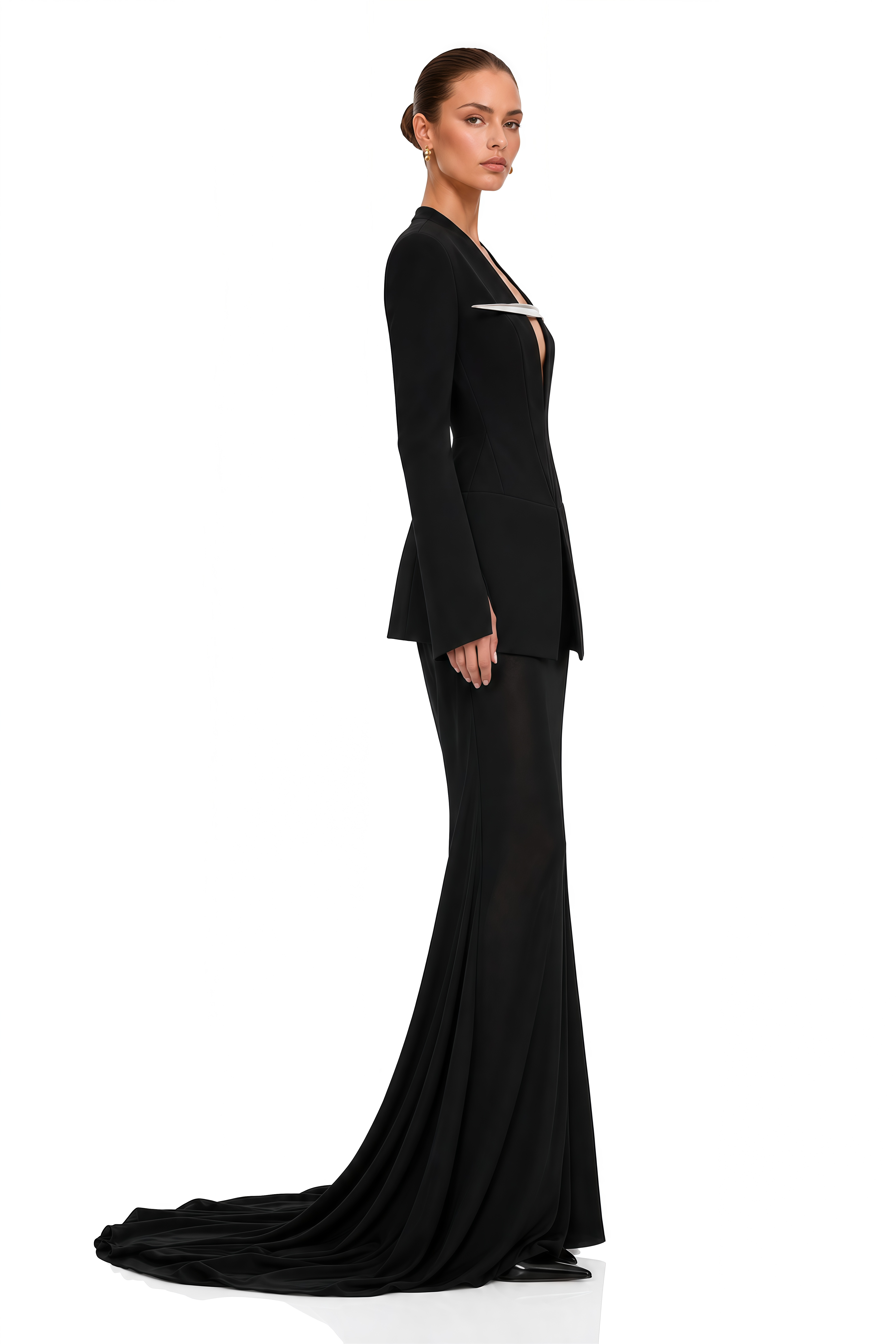 Tasfiya Black Structured Blazer & Mermaid Maxi Skirt & Shorts Set