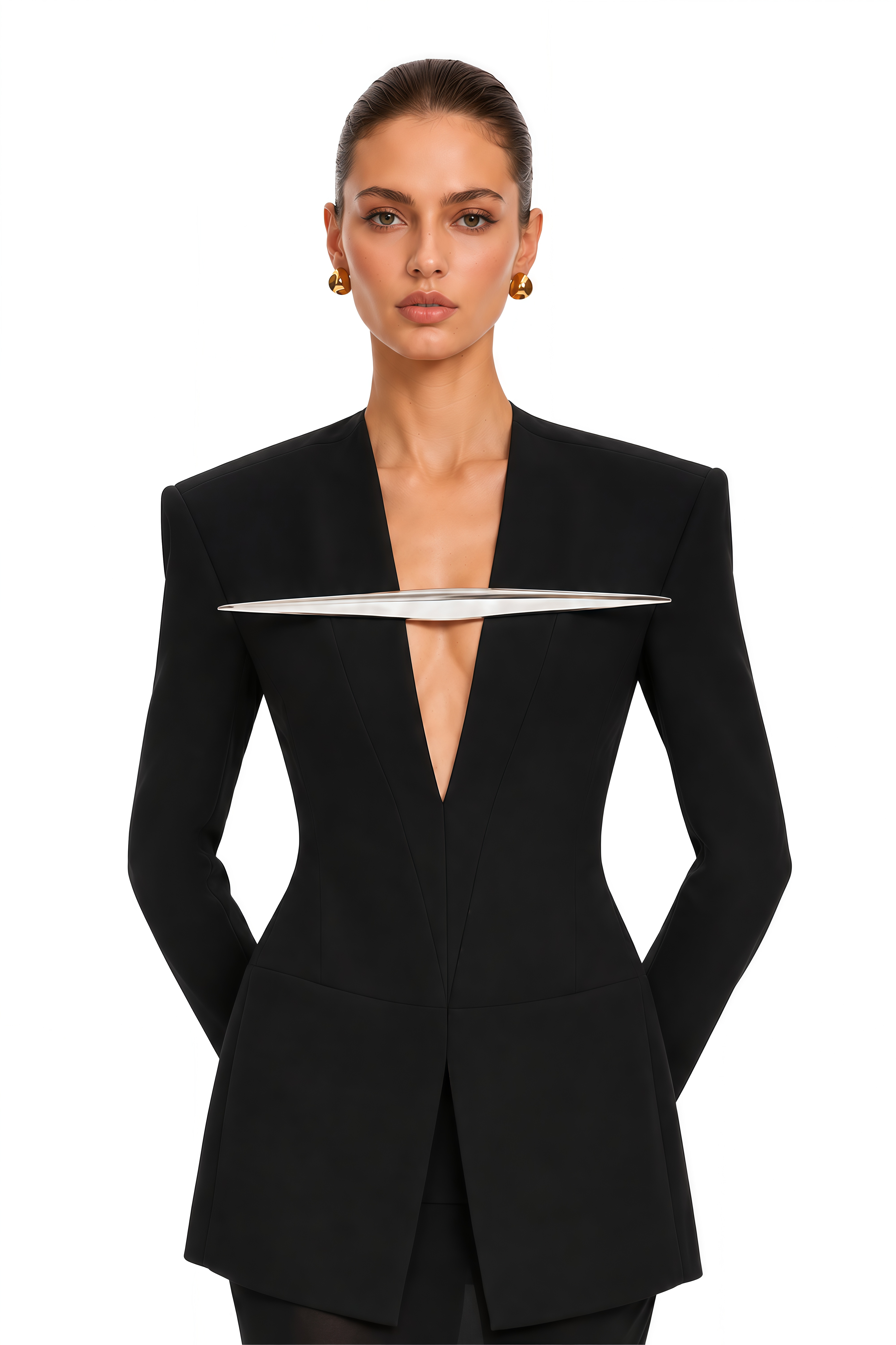Tasfiya Black Structured Blazer & Mermaid Maxi Skirt & Shorts Set