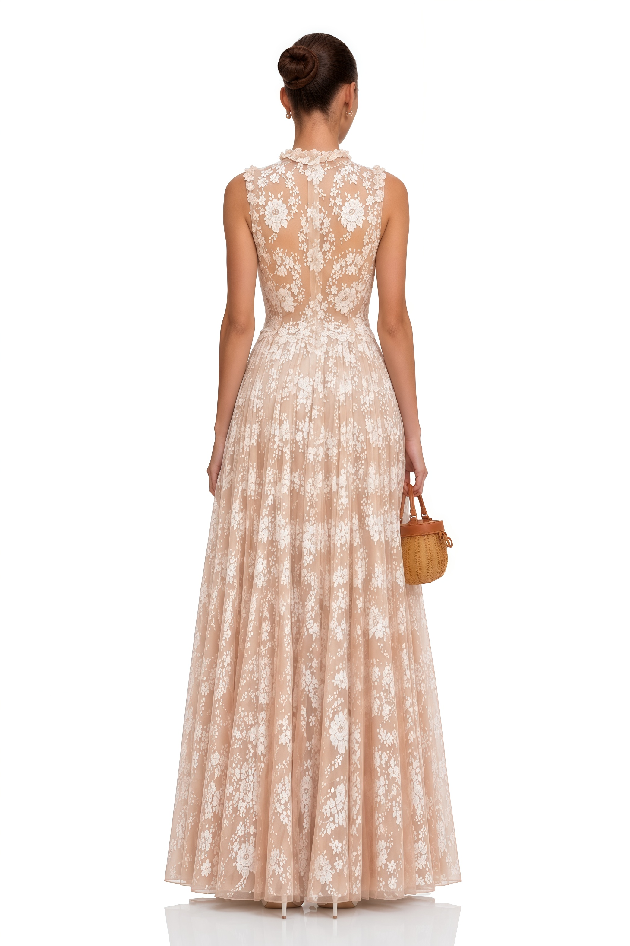 Terezie Neutral Lace Pleated Maxi Dress