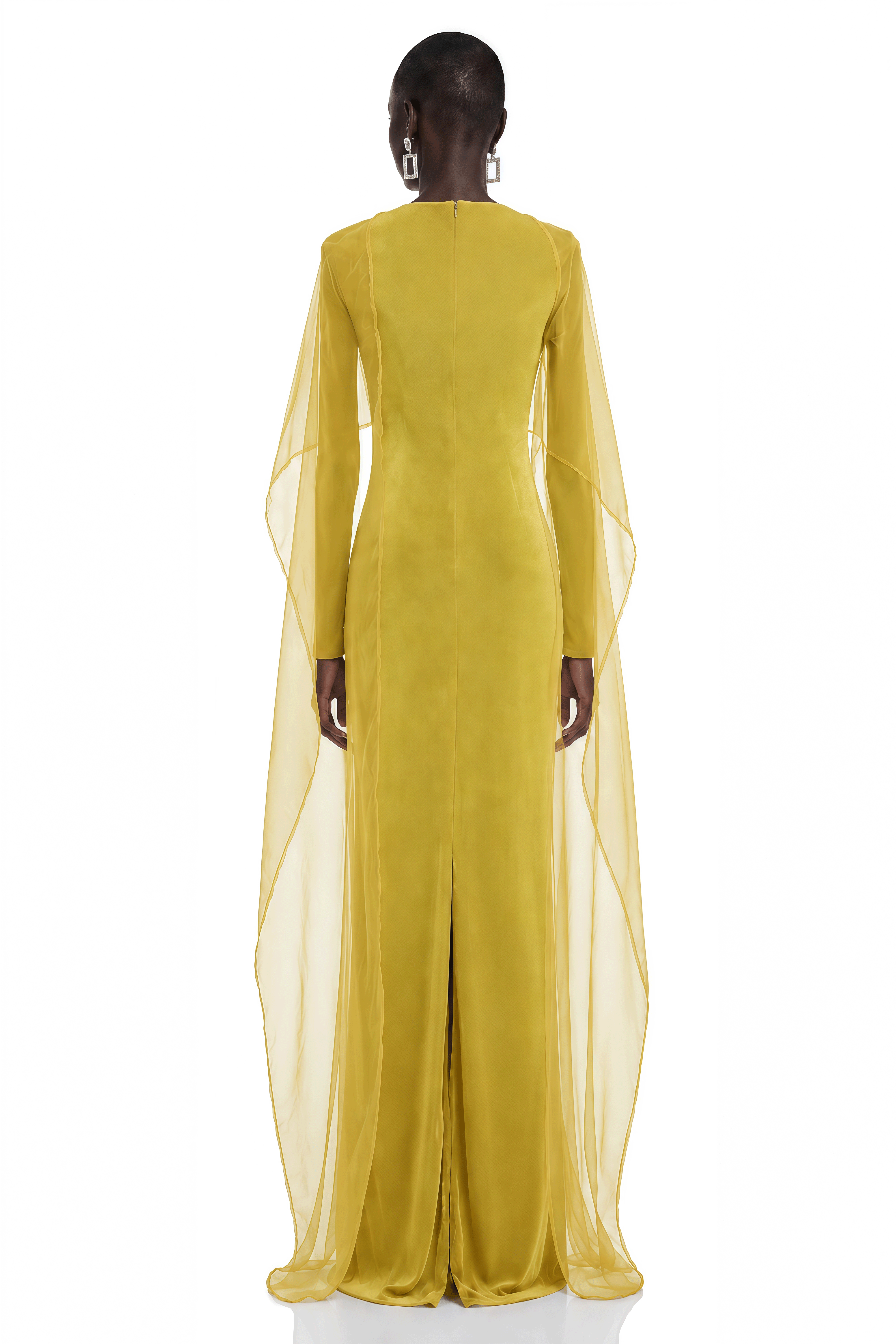 Thalassa Yellow Cape Sleeves Fitted Maxi Dress