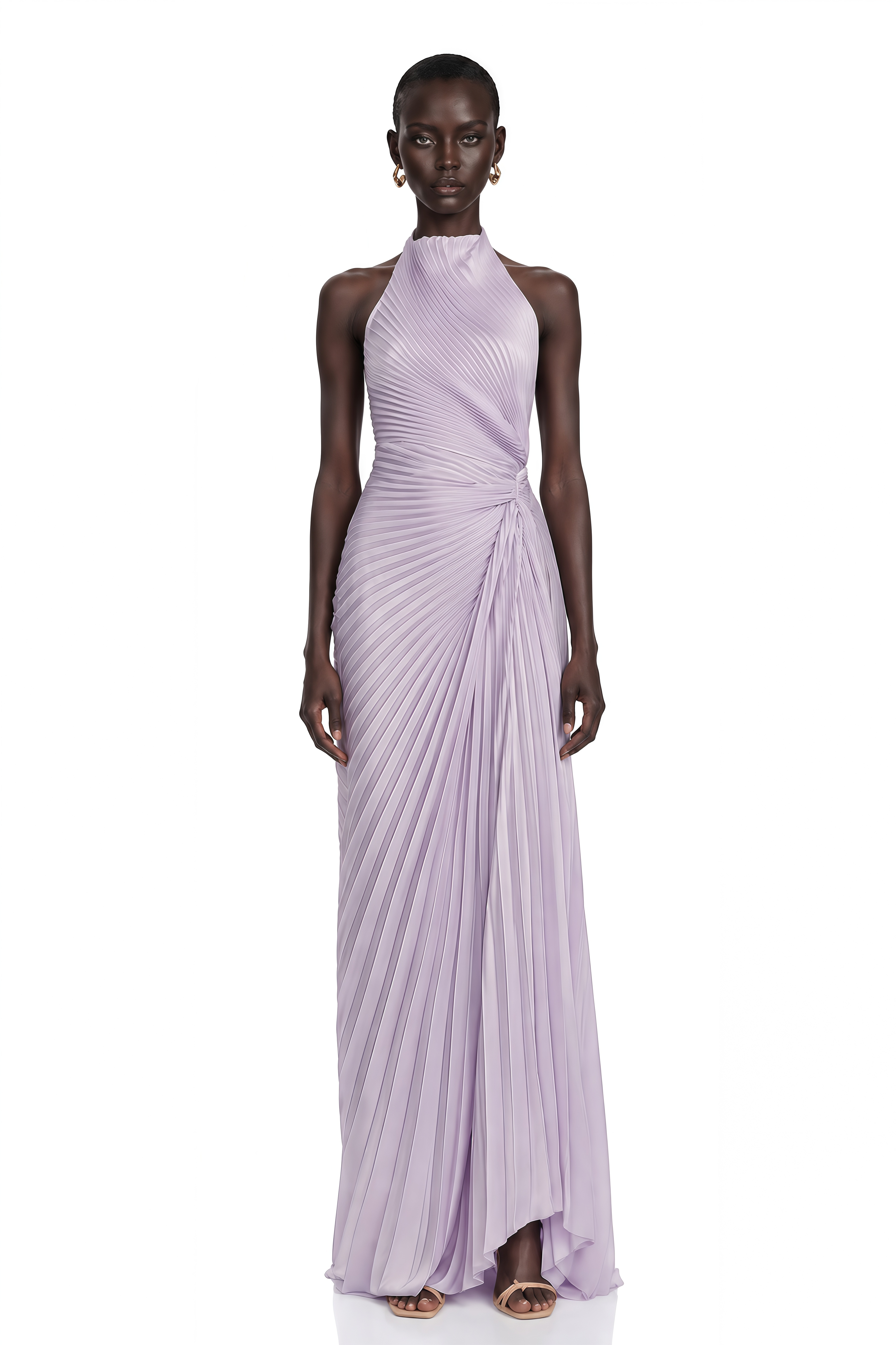 Tilly Lilac High Neck Pleated Maxi Dress