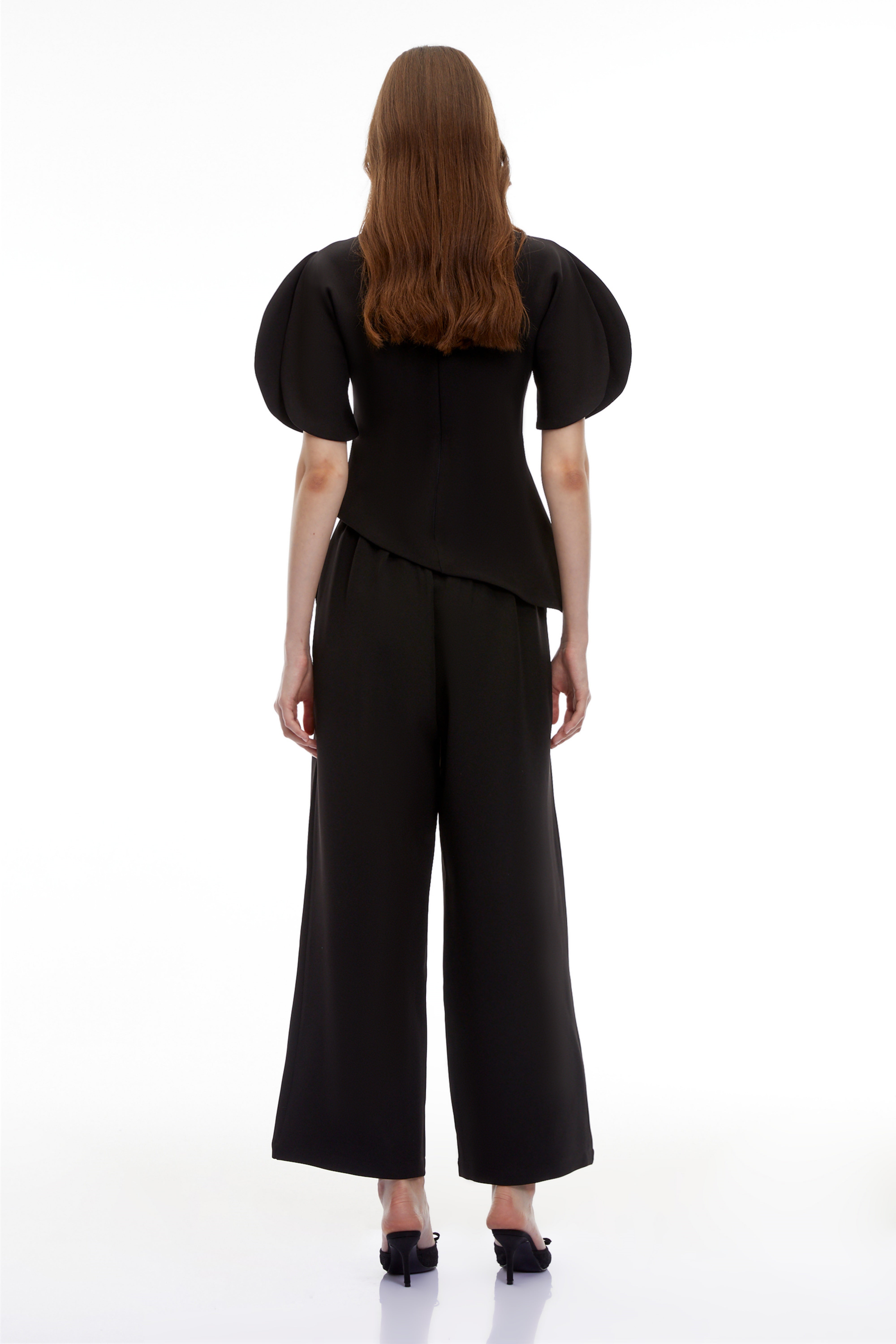 Black Puff Sleeves Asymmetrical Top