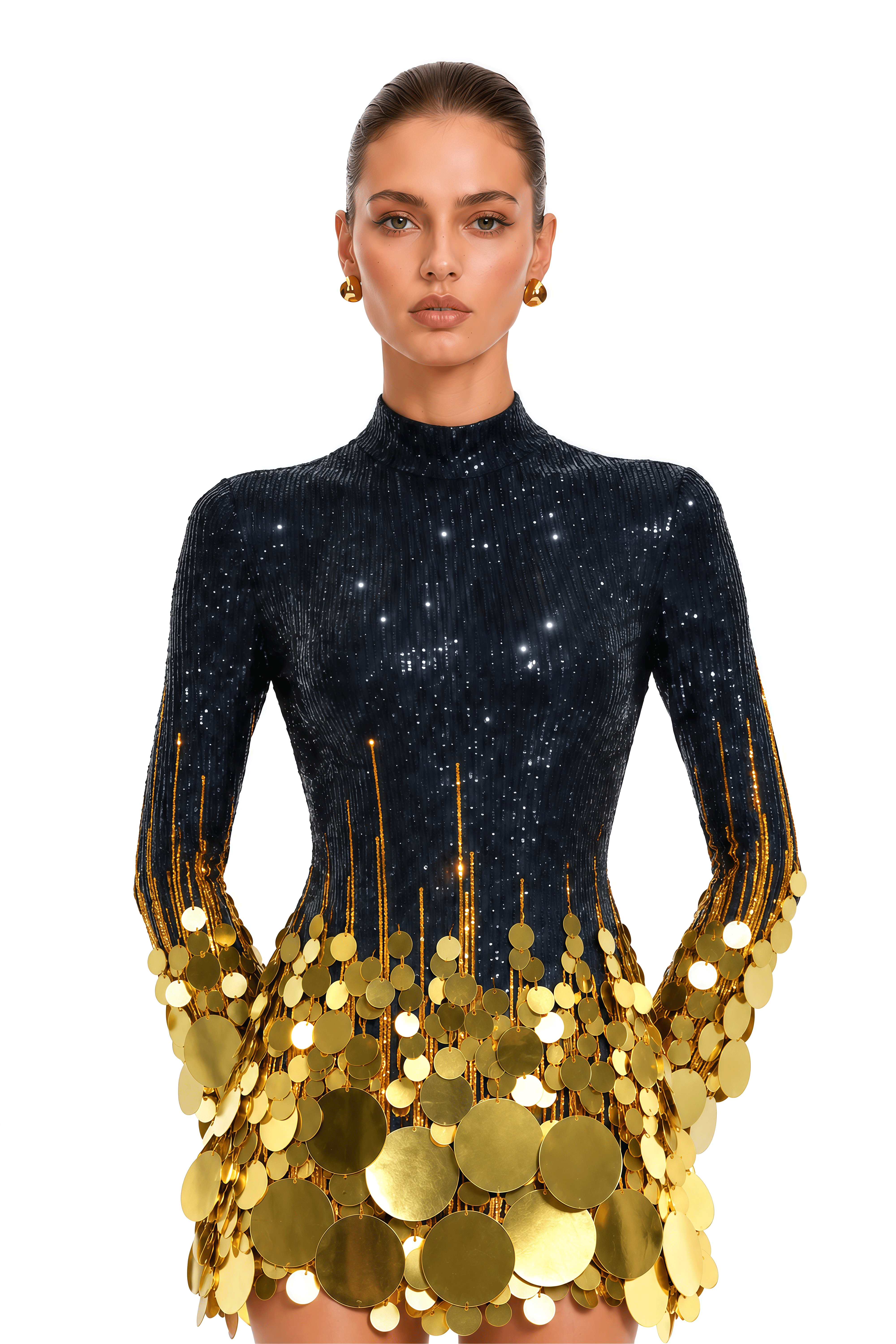 Unaysa Gold Long Sleeve Sequin Mini Dress