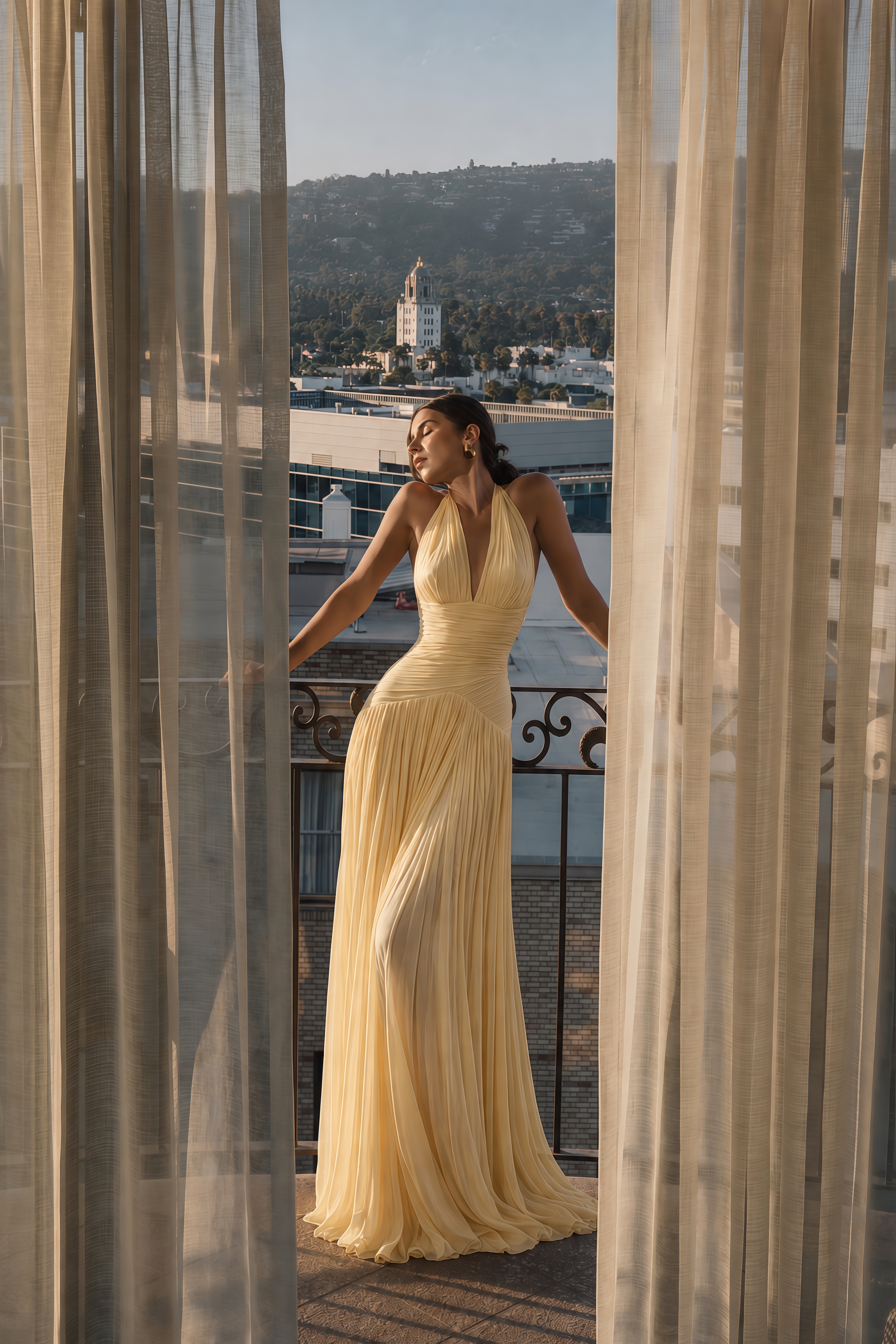 Uranie Yellow Gathered Maxi Dress