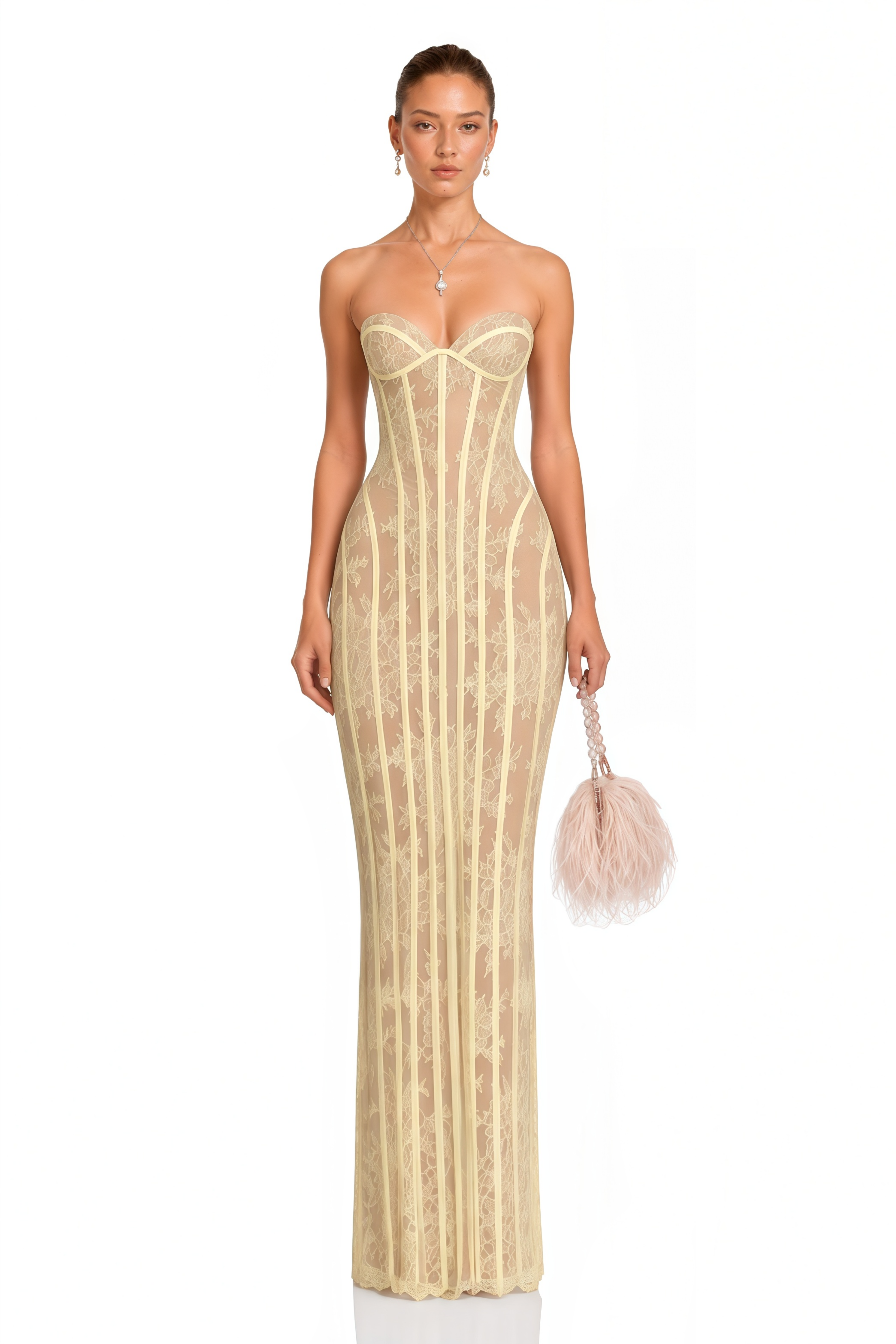 Urszula Yellow Floral Lace Corset Maxi Dress