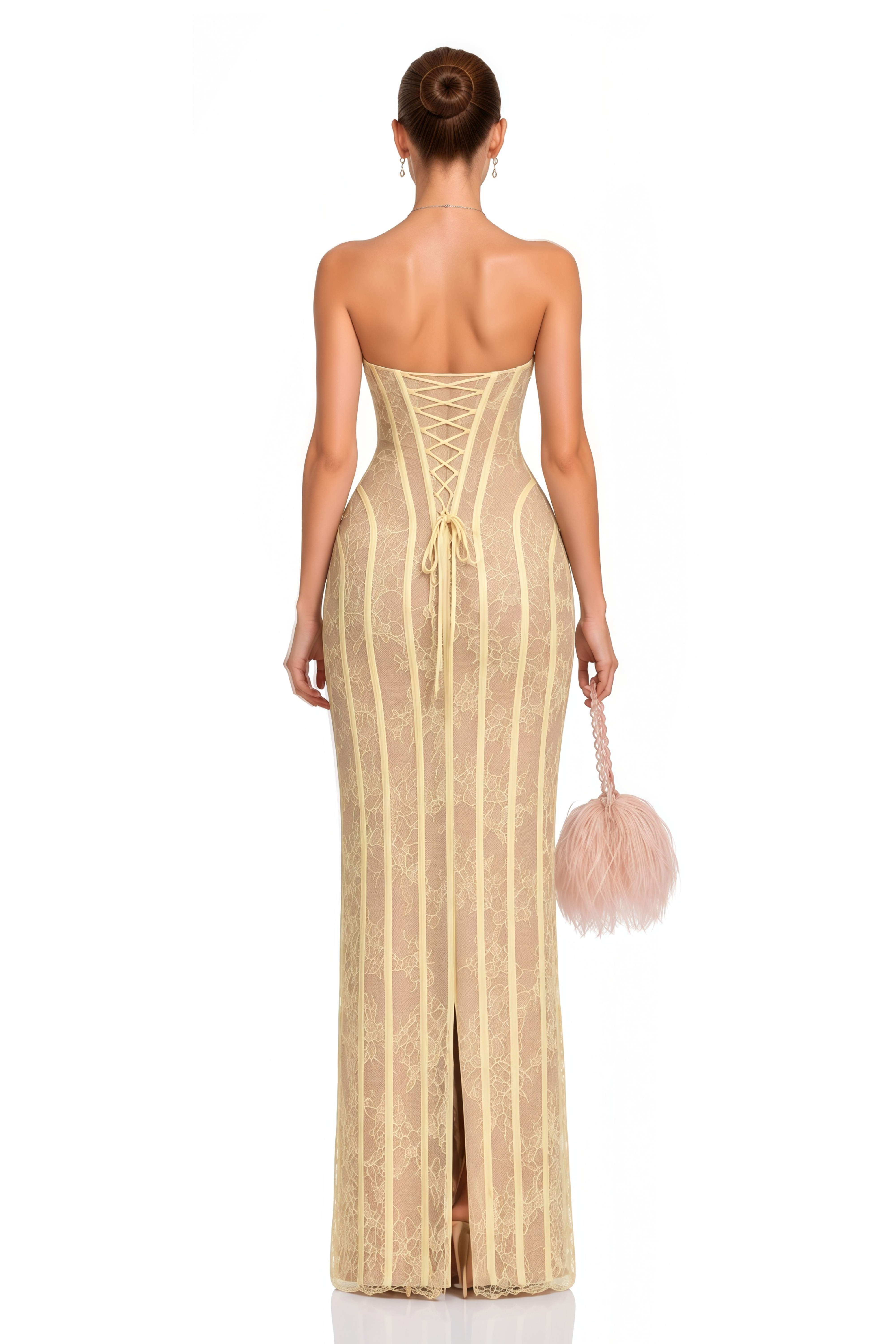 Urszula Yellow Floral Lace Corset Maxi Dress