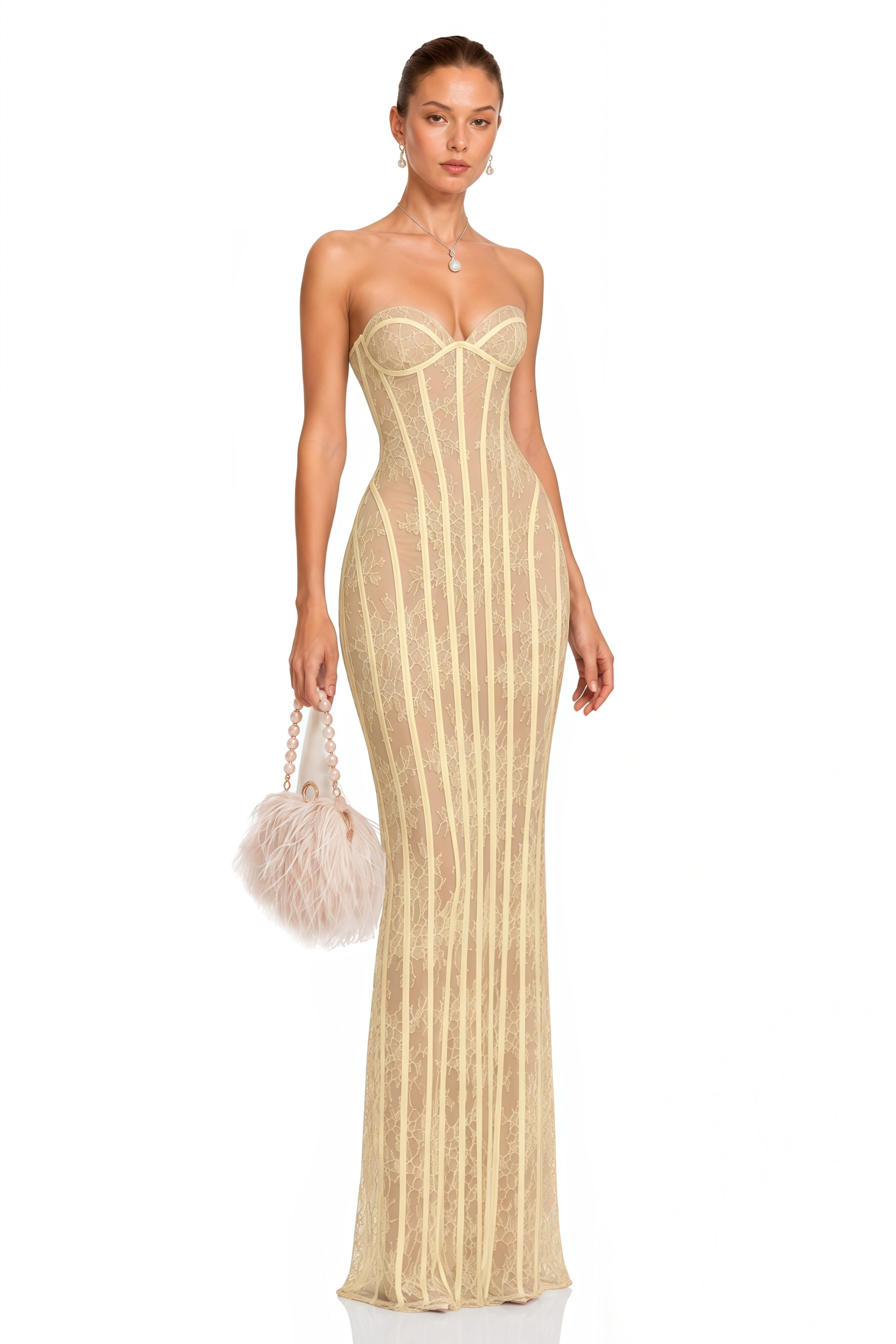 Urszula Yellow Floral Lace Corset Maxi Dress