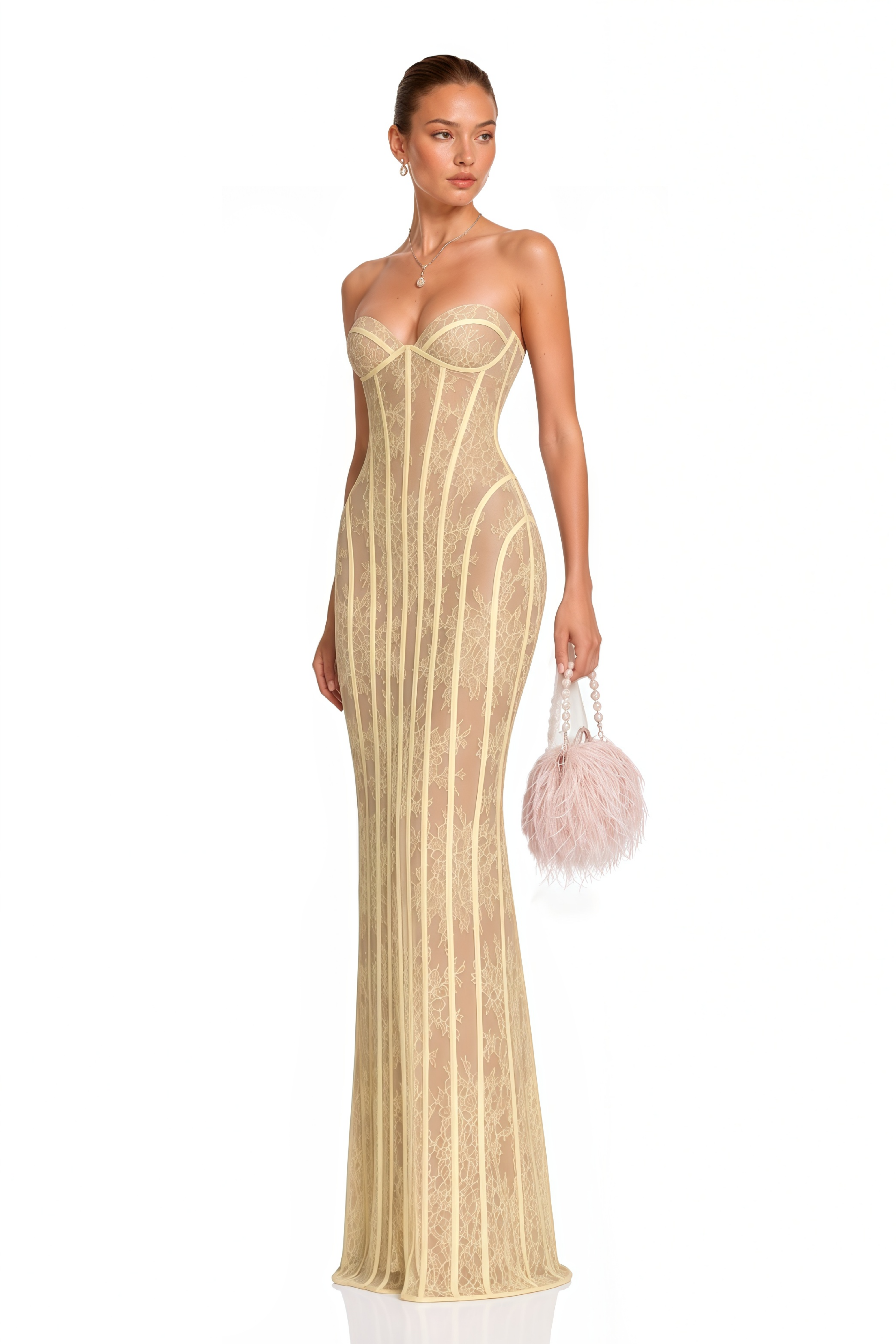 Urszula Yellow Floral Lace Corset Maxi Dress