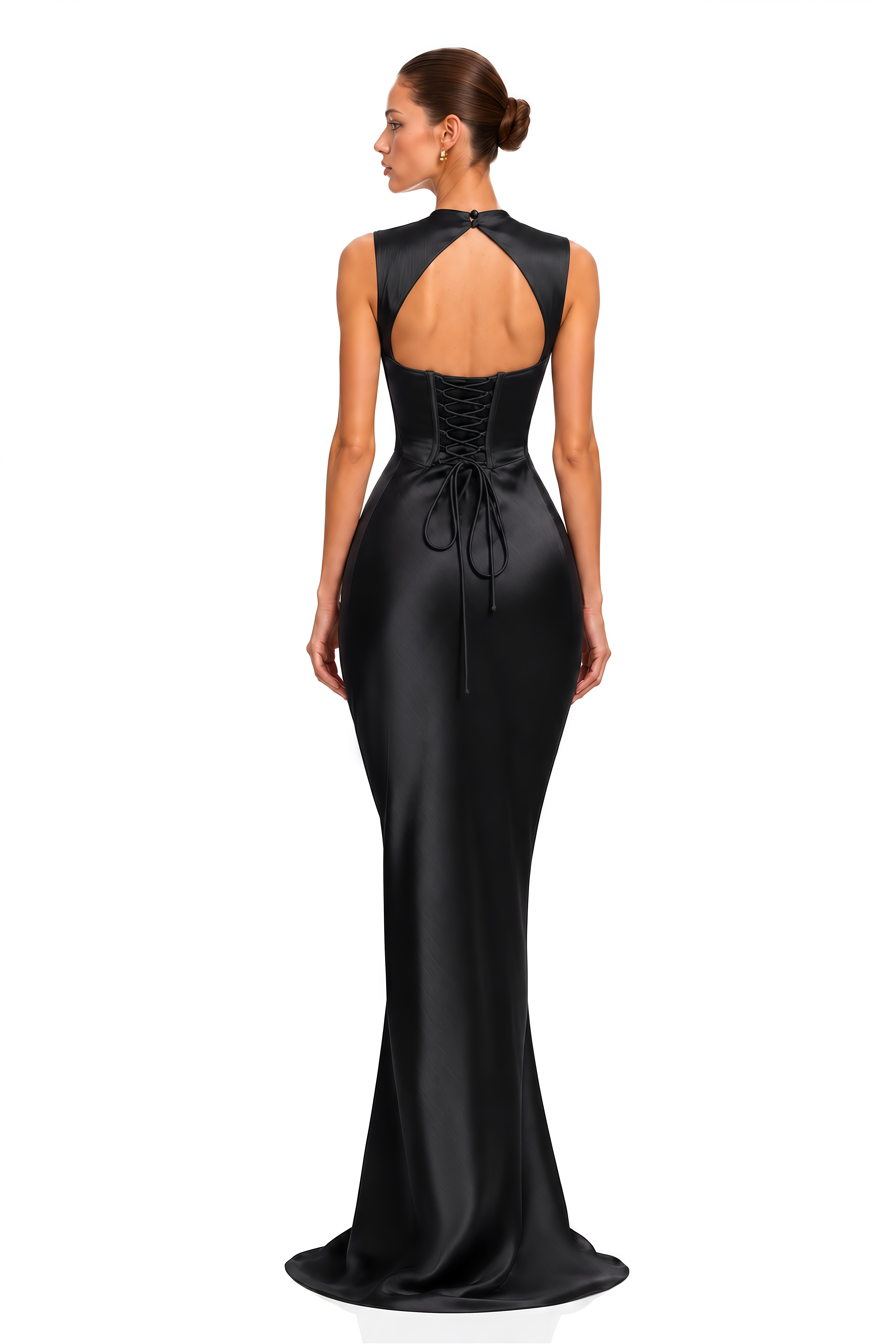 Valencia Black Draped Satin Mermaid Maxi Dress