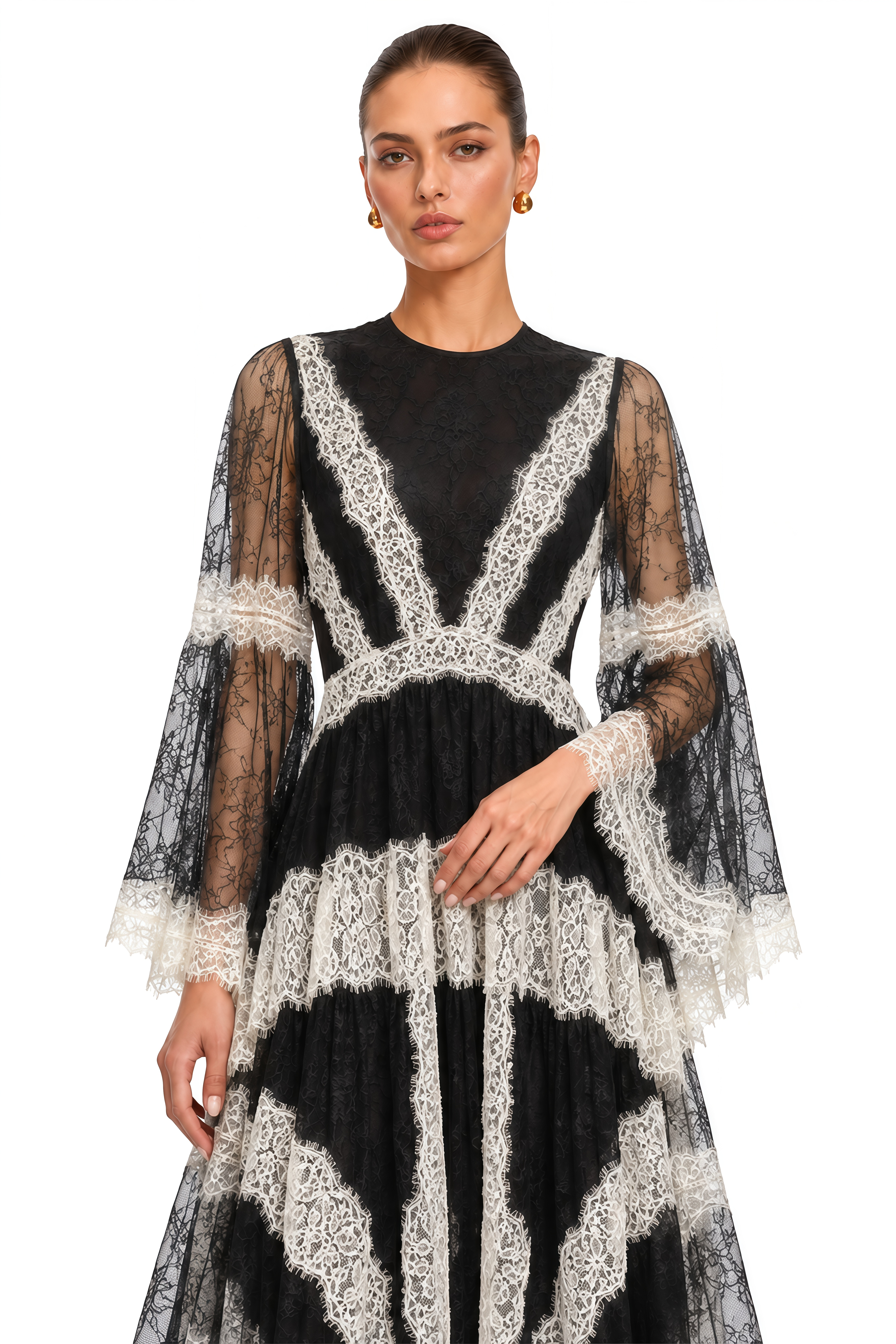 Valentina Black & White Color Block Lace Maxi Dress