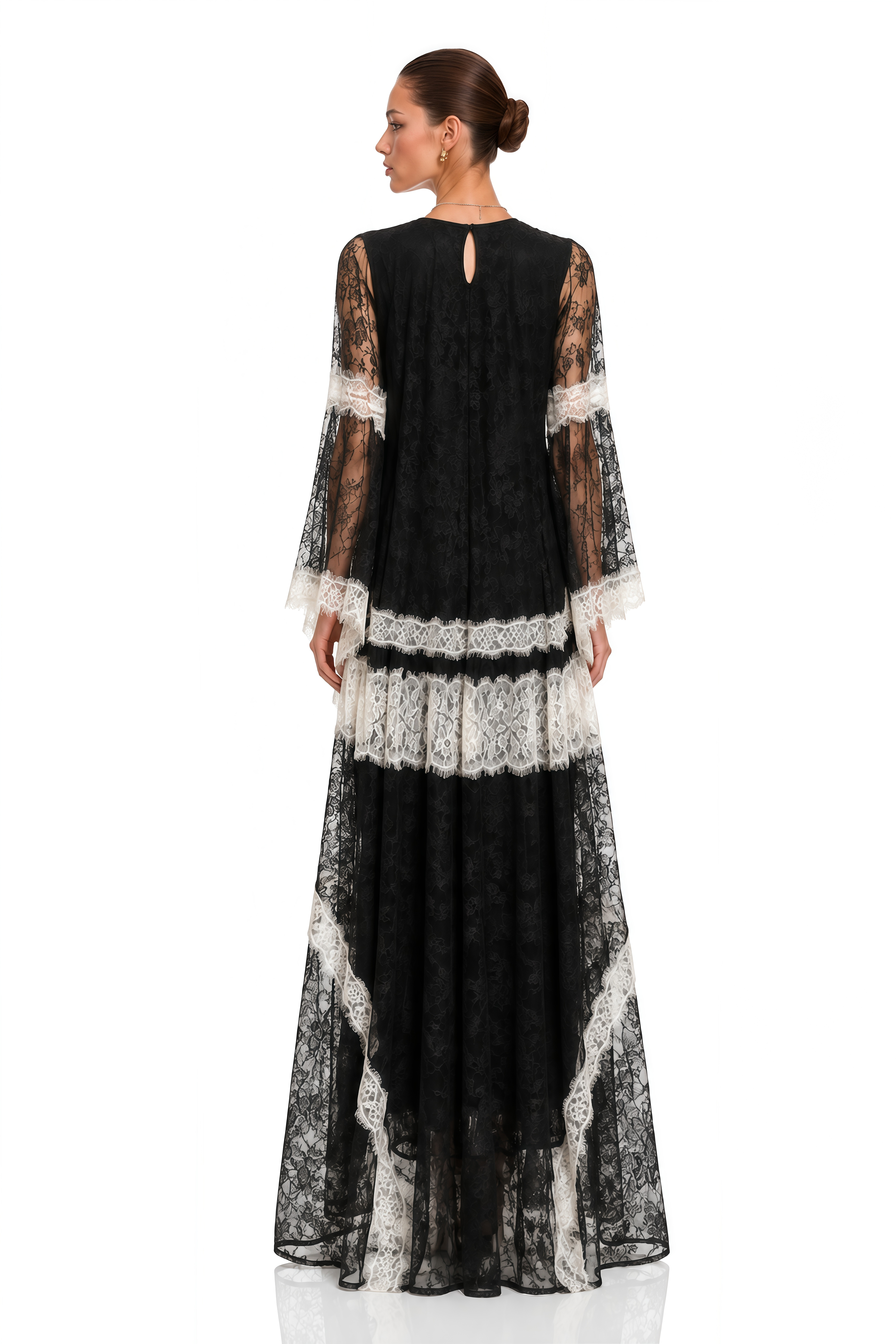 Valentina Black & White Color Block Lace Maxi Dress