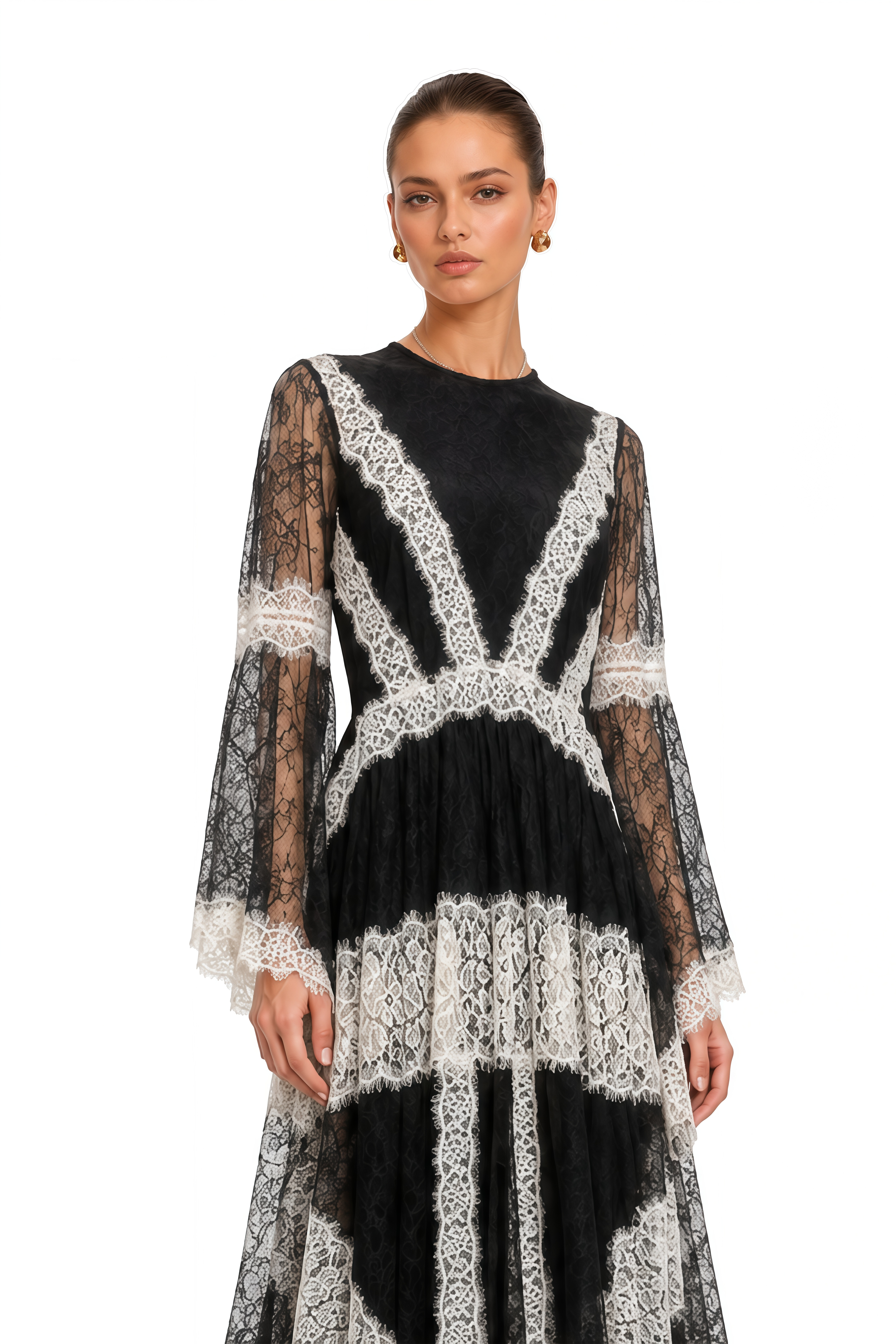 Valentina Black & White Color Block Lace Maxi Dress