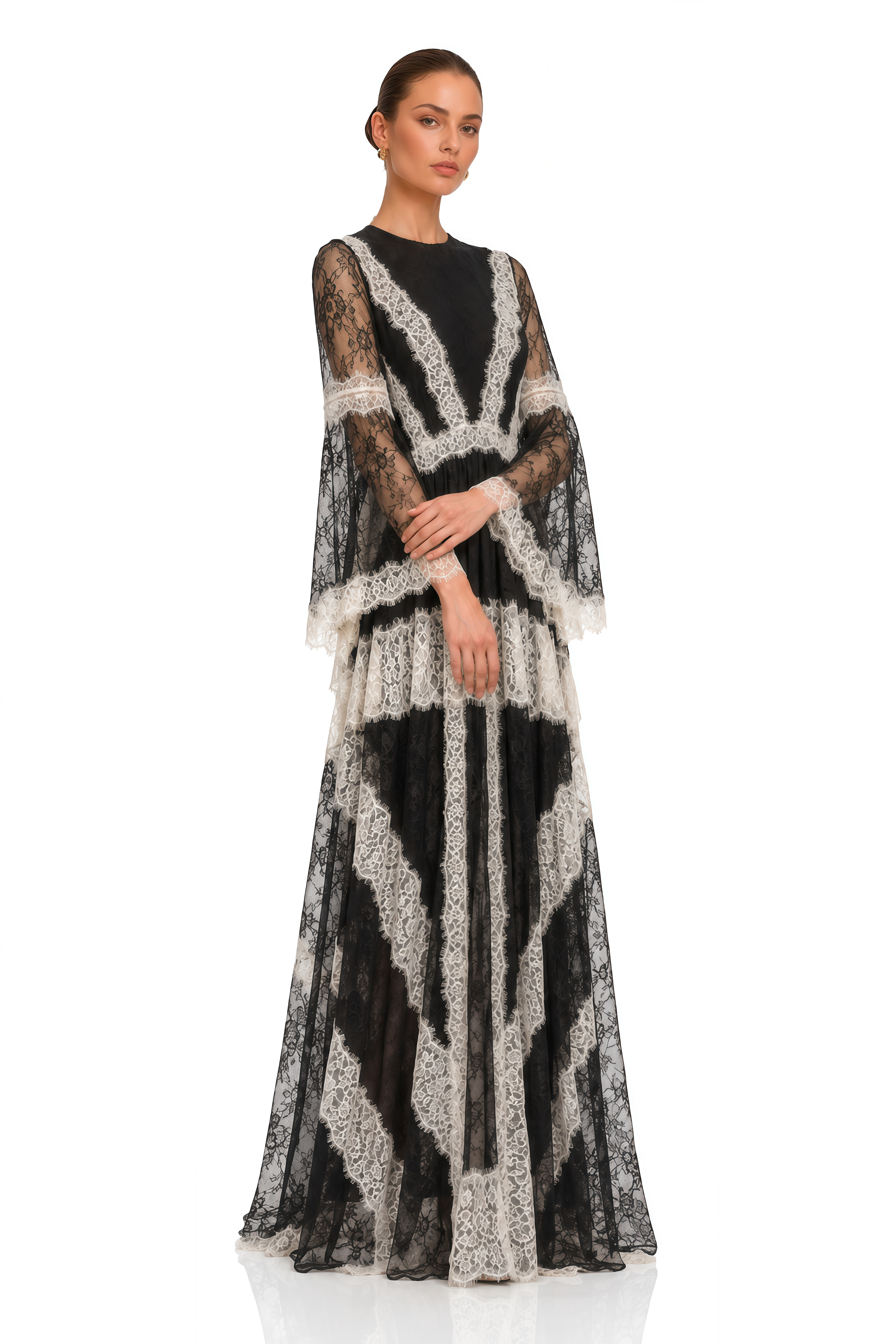Valentina Black & White Color Block Lace Maxi Dress