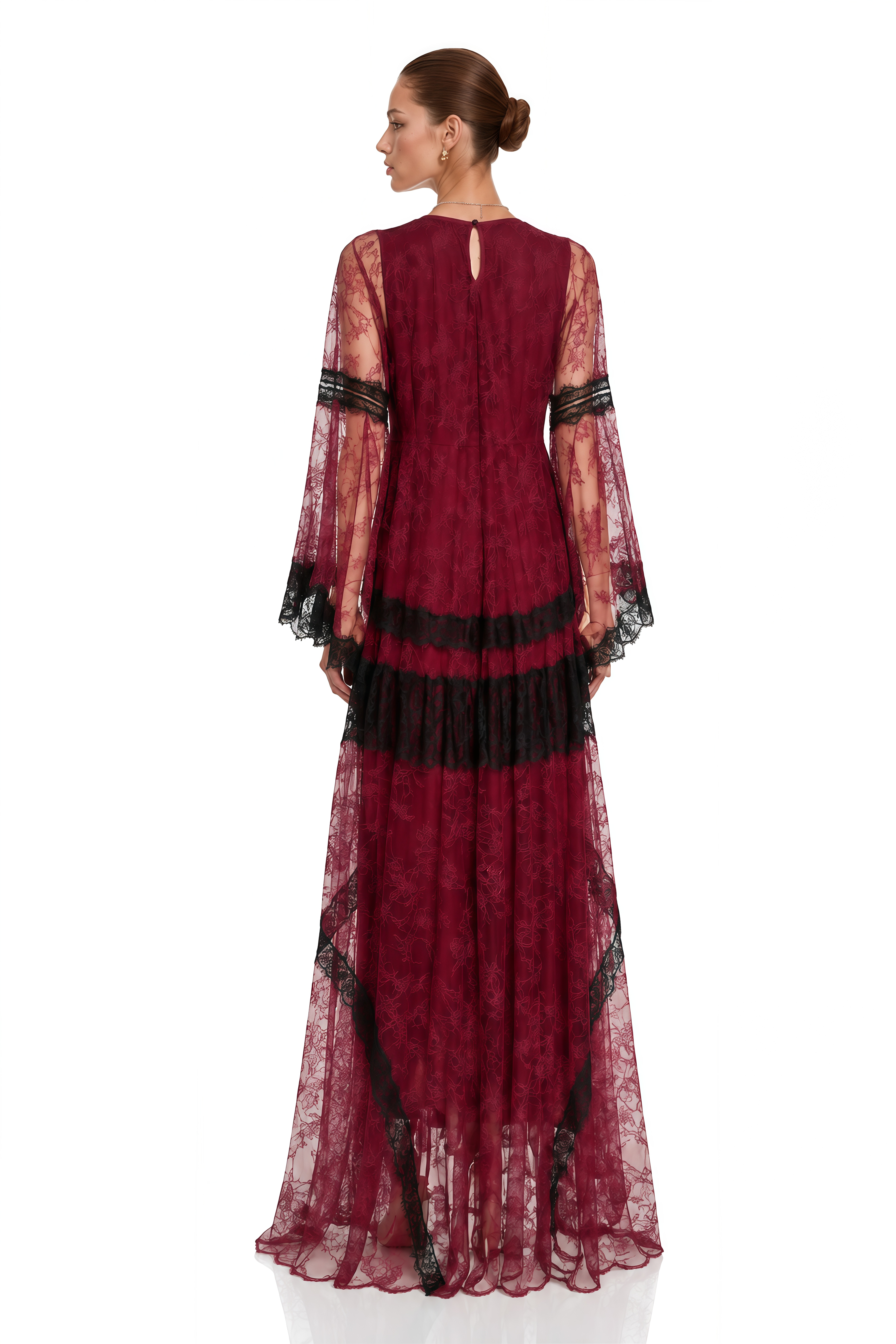 Valentina Burgundy Color Block Lace Maxi Dress