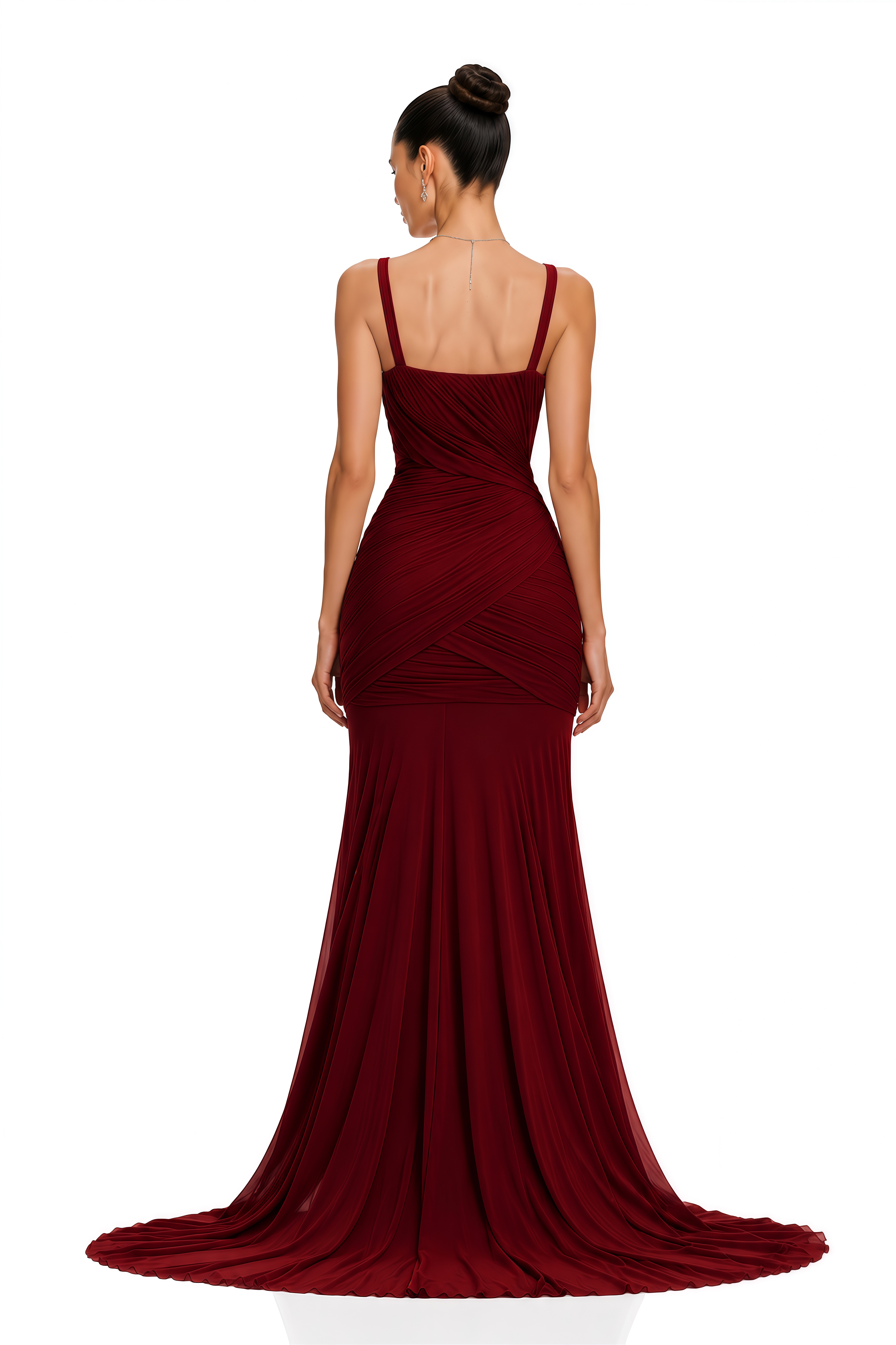 Valentina Burgundy V-Neck Ruched Maxi Dress