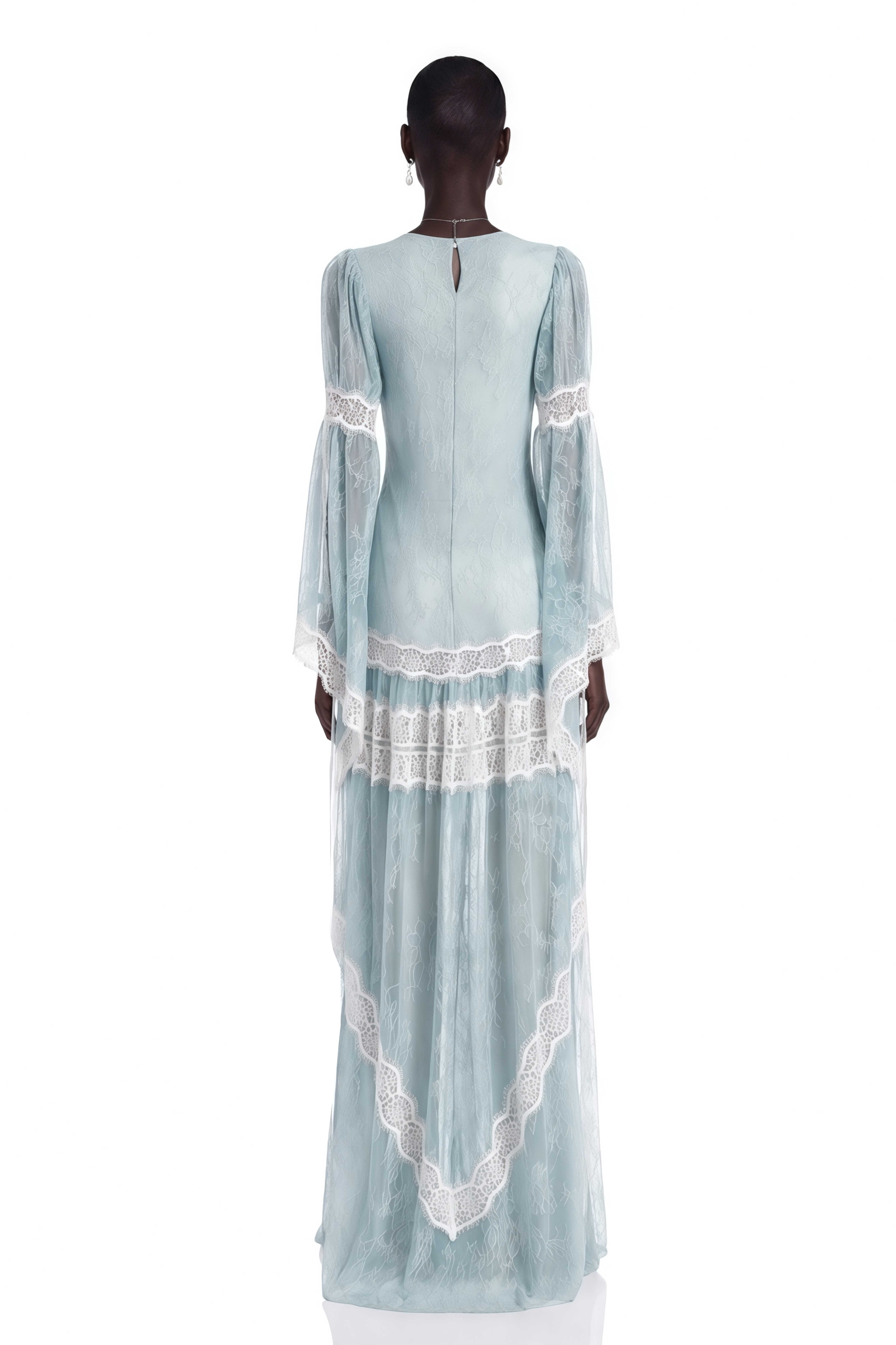 Valentina Green Color Block Lace Maxi Dress
