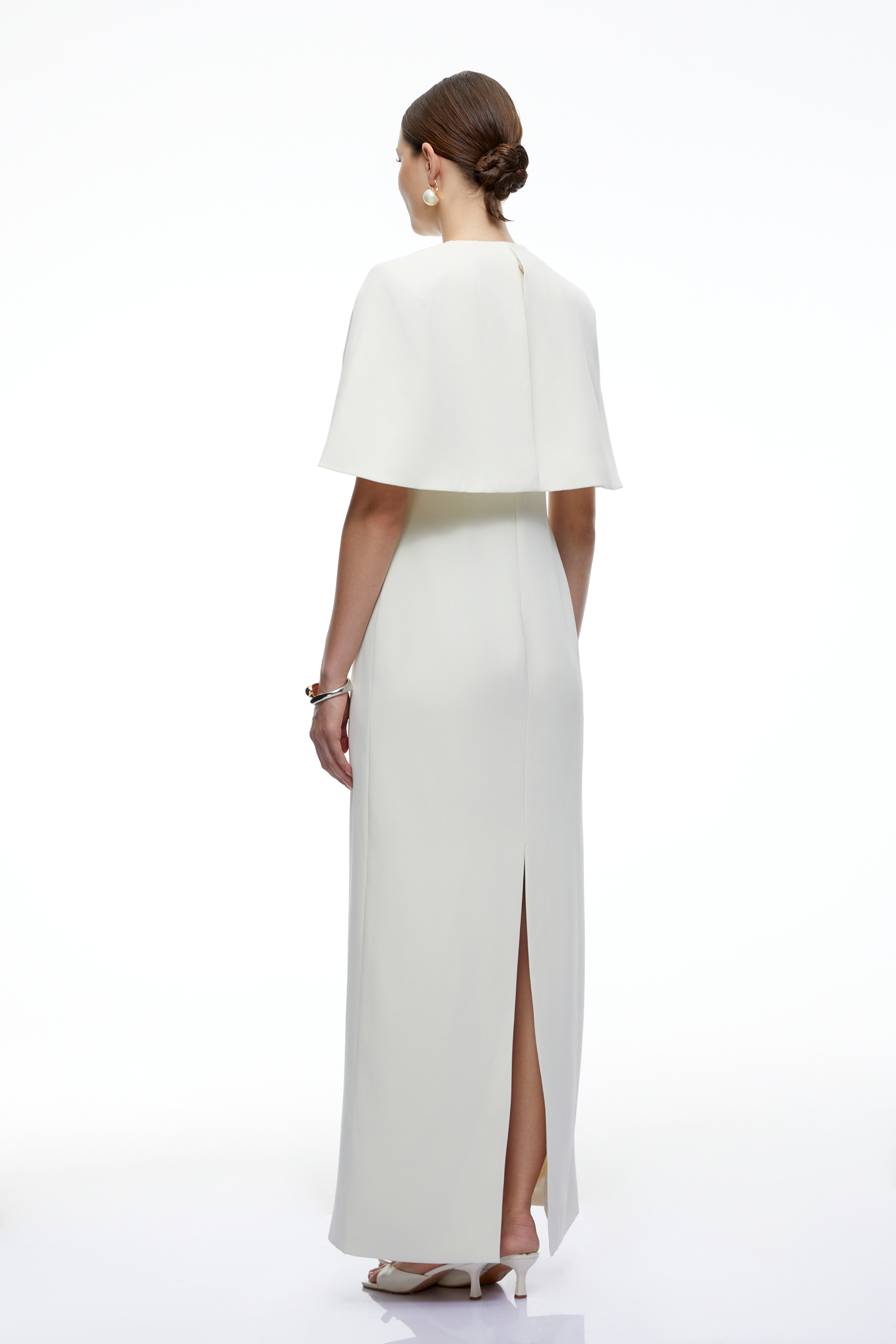 Valentino White Cape Detail Maxi Dress