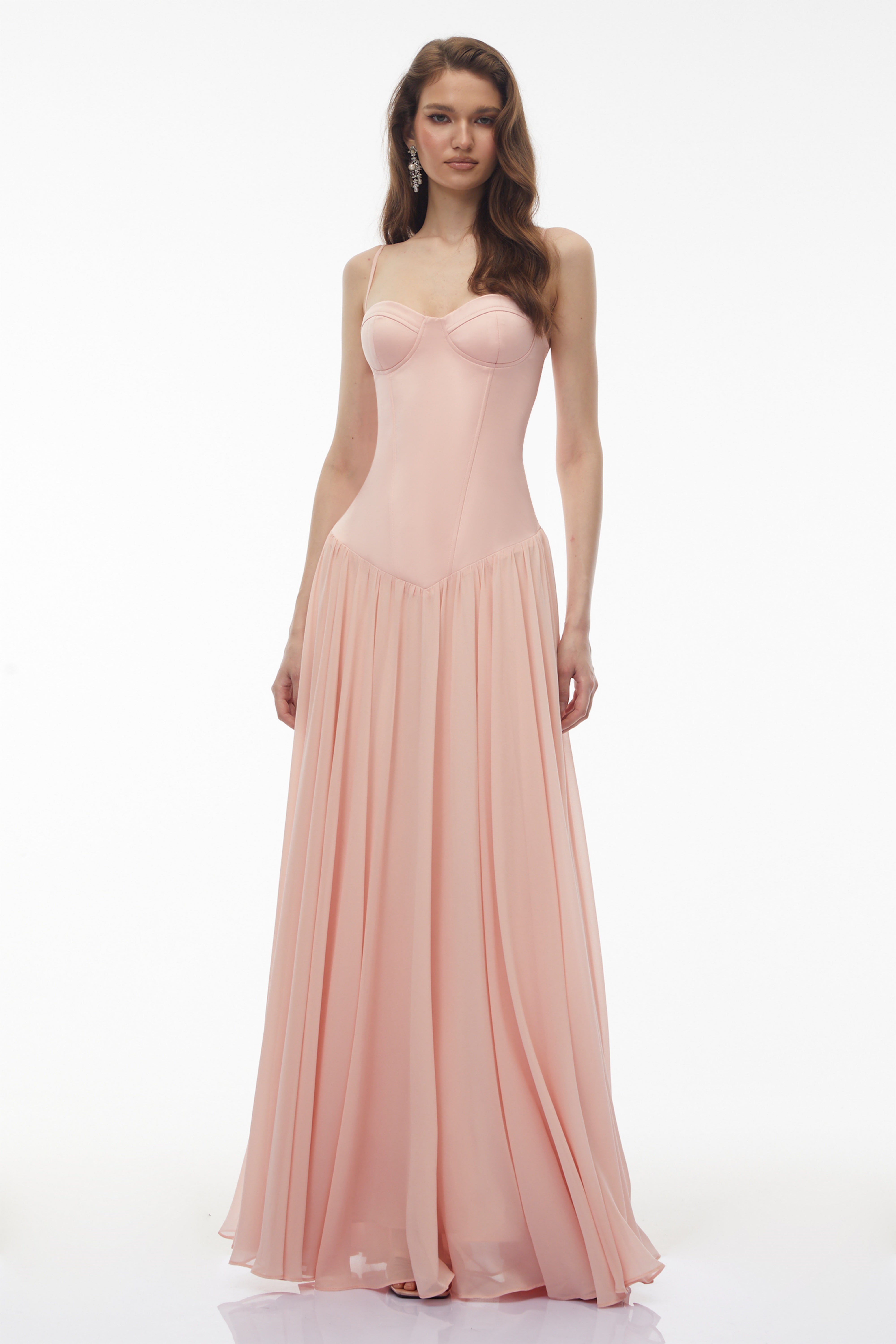Pink Ruched Drop Waist Maxi Dress