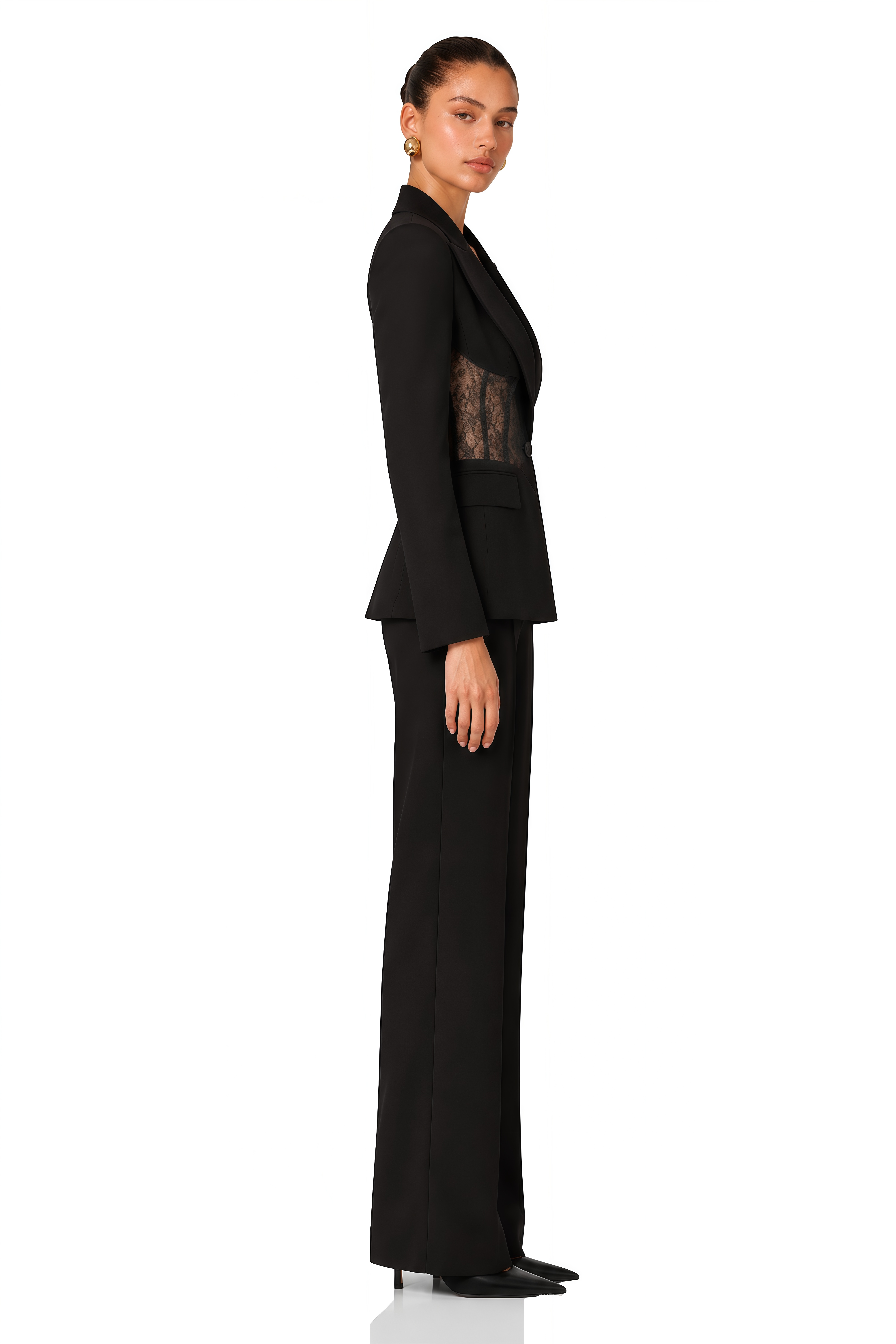 Verena Black Floral Lace Panel Blazer
