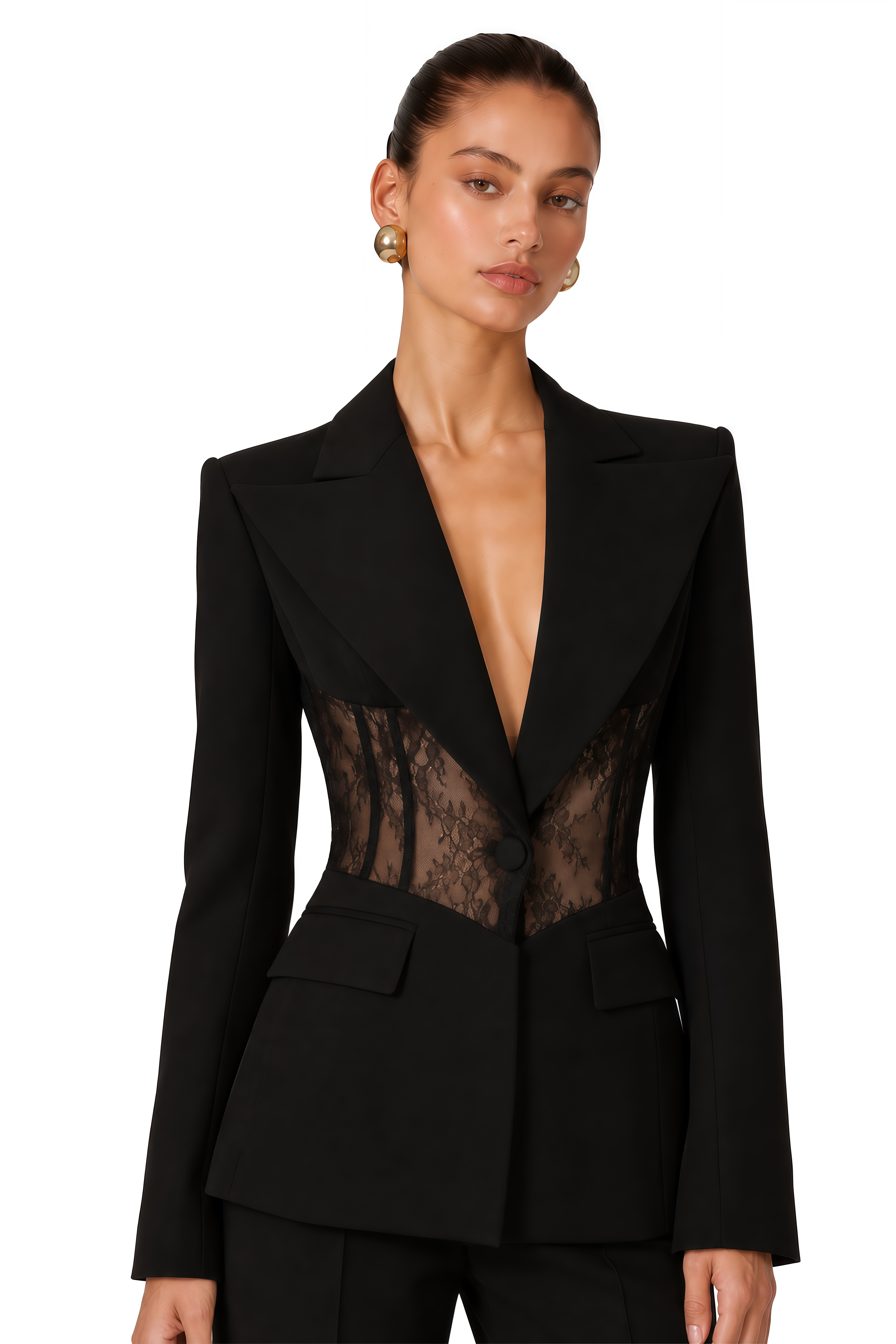Verena Black Floral Lace Panel Blazer