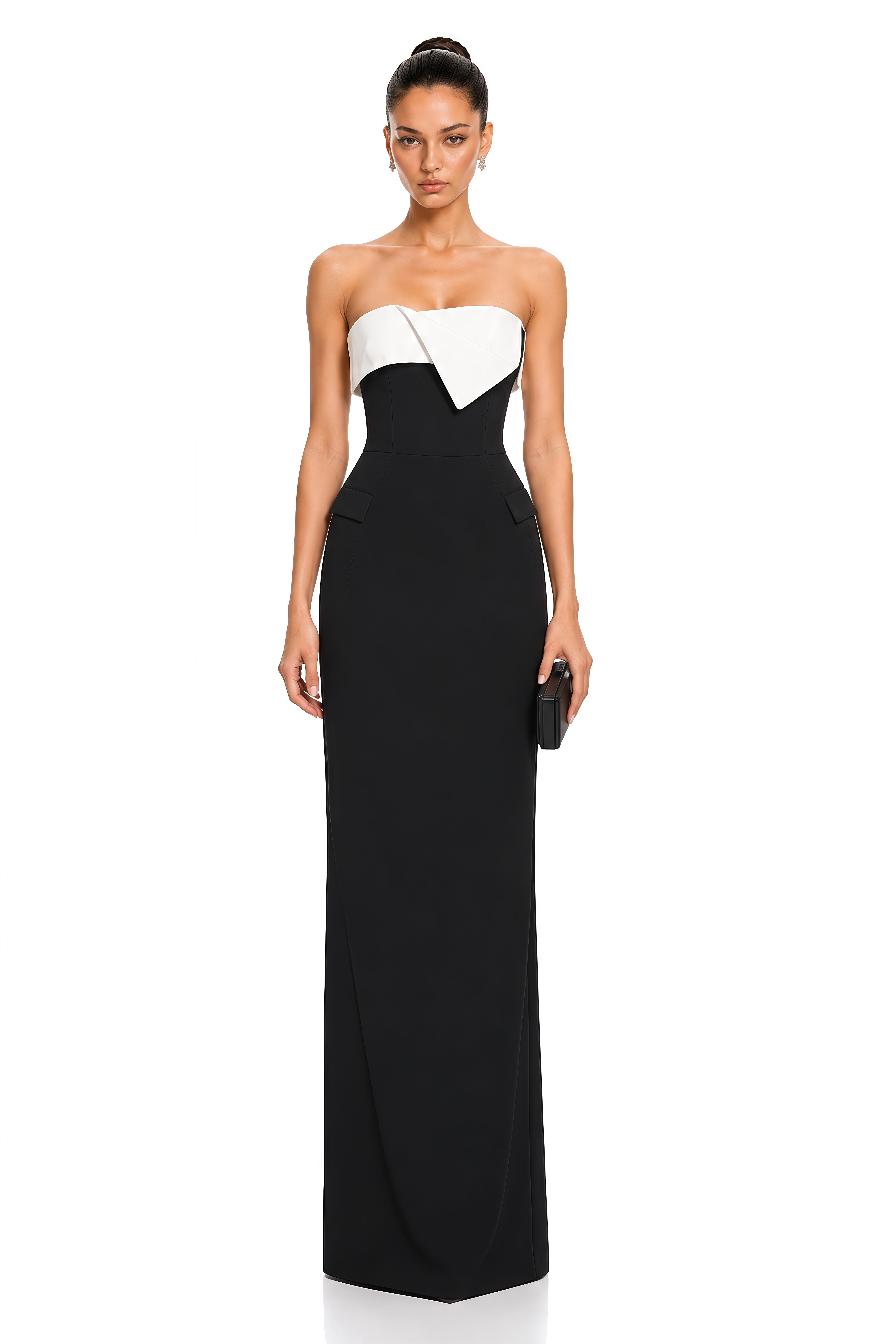 Viara Black Color-Block Contrast Strapless Maxi Dress
