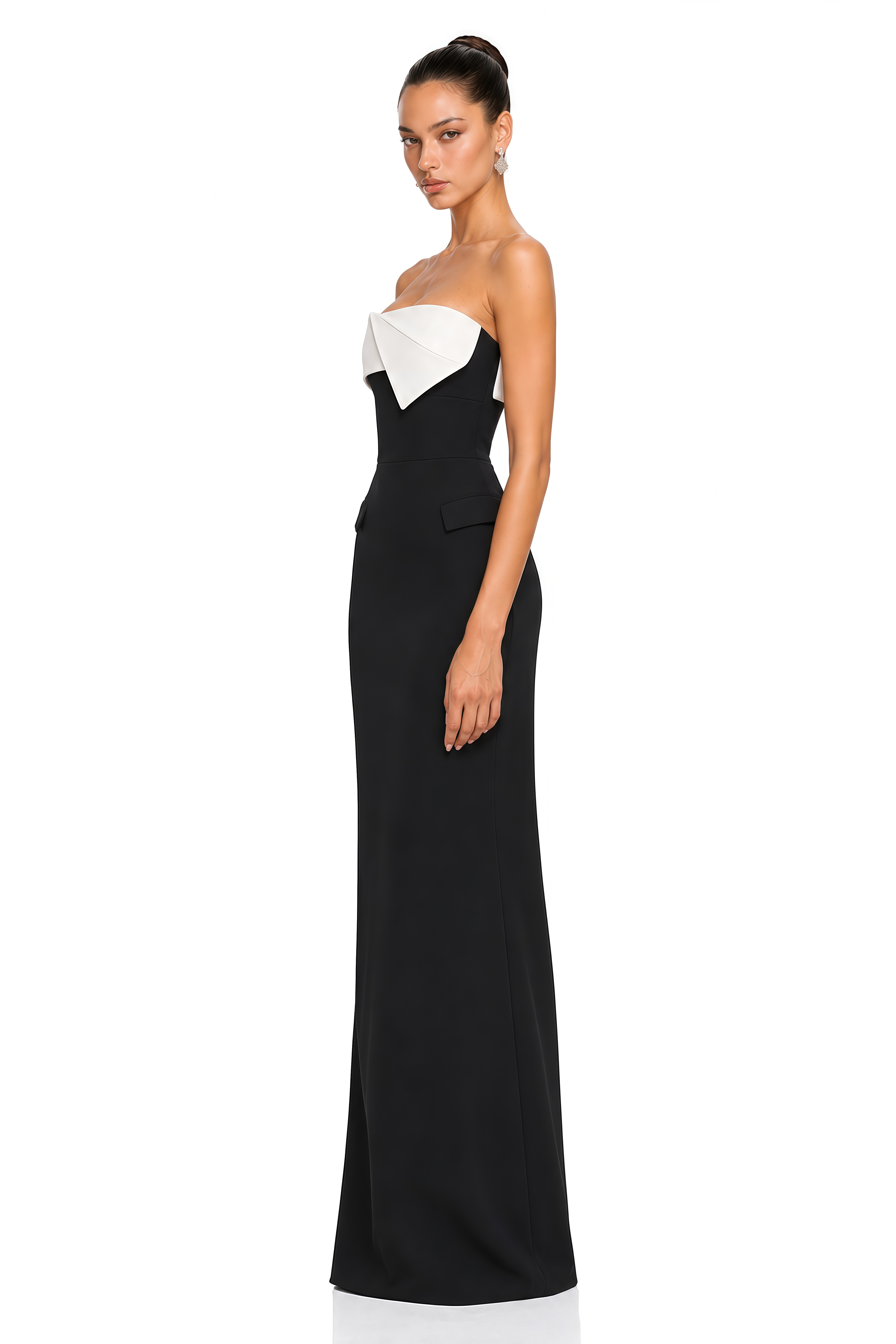 Viara Black Color-Block Contrast Strapless Maxi Dress