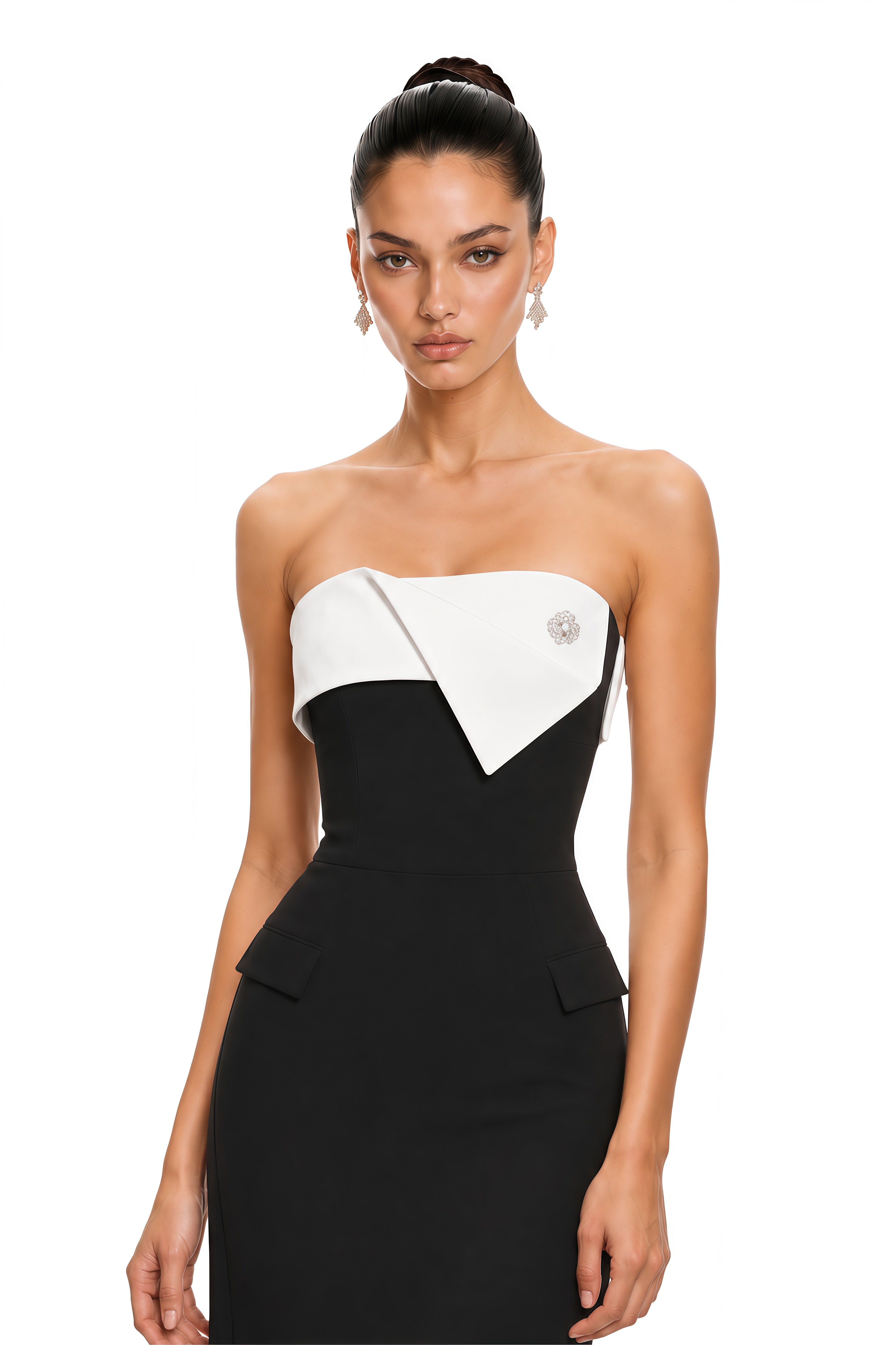 Viara Black Color-Block Contrast Strapless Maxi Dress