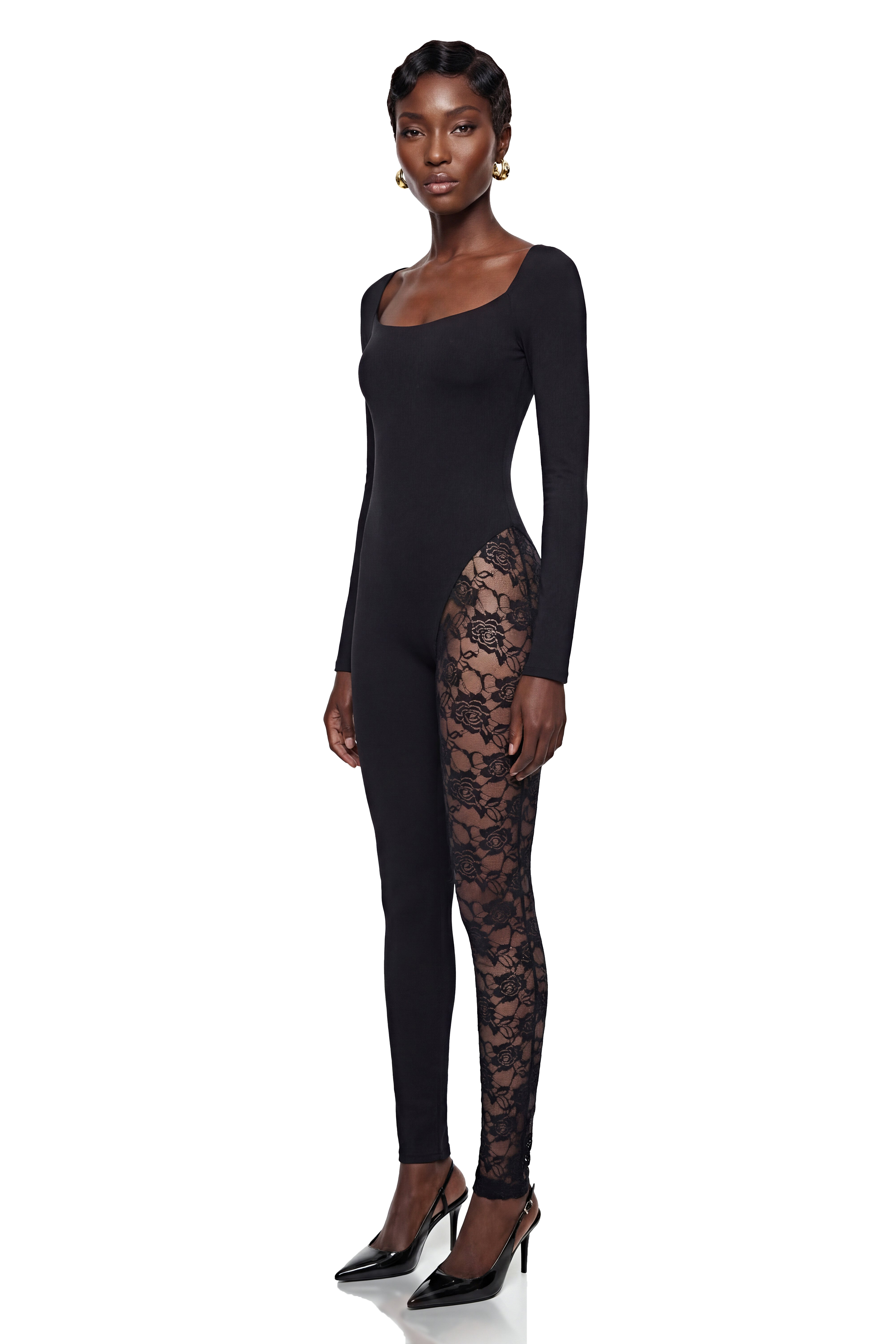 Vilma Black Lace Panel Jumpsuit