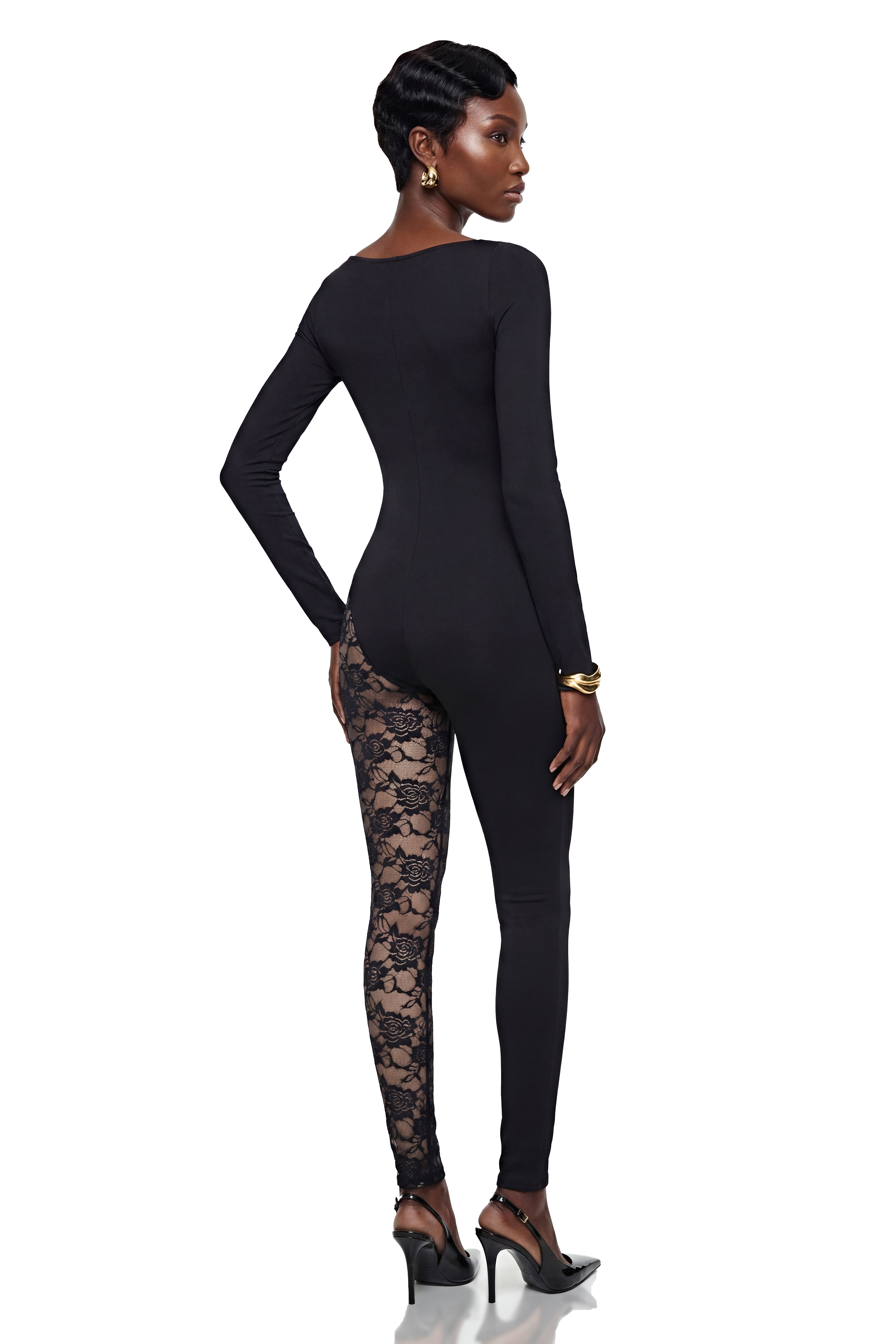 Vilma Black Lace Panel Jumpsuit