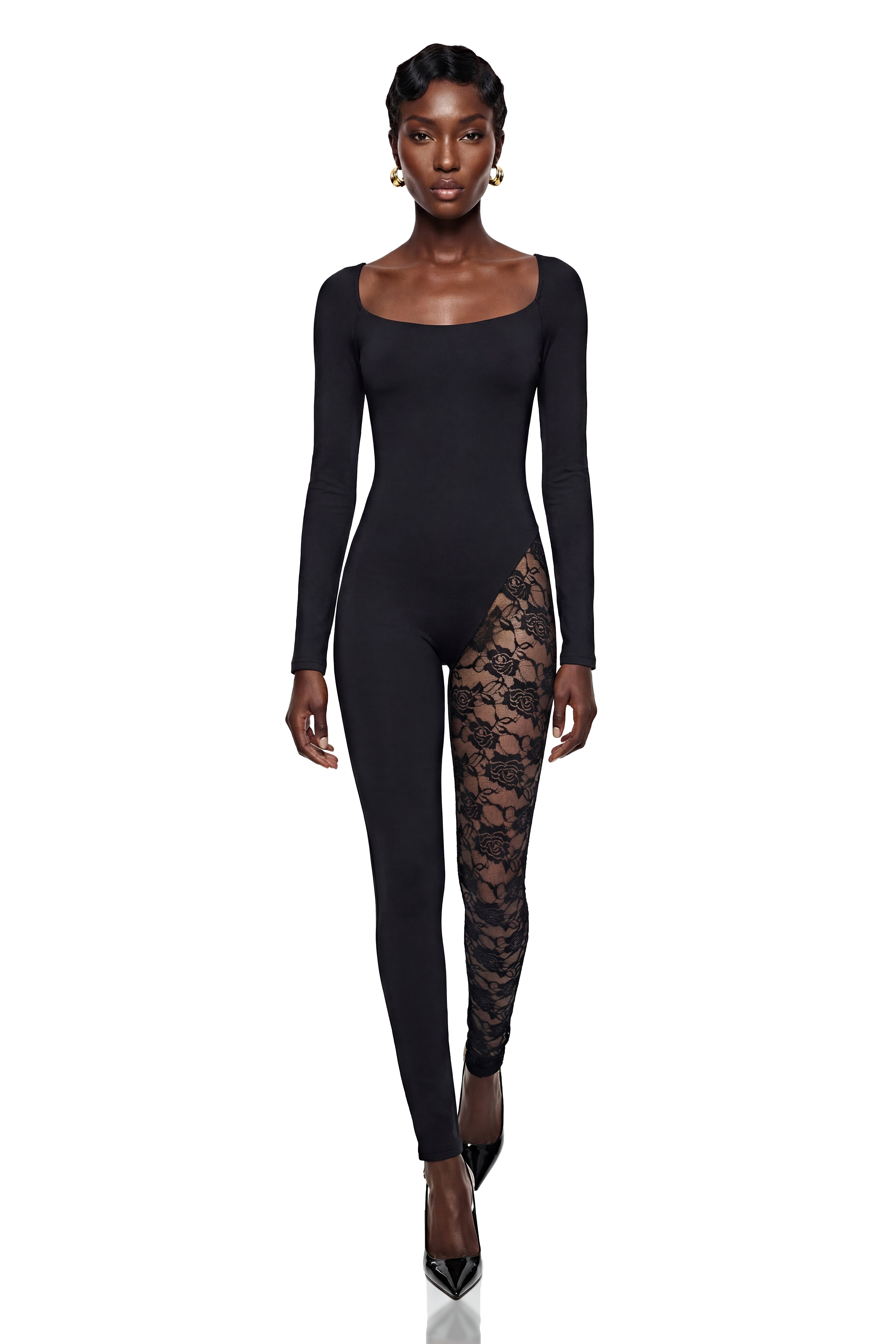 Vilma Black Lace Panel Jumpsuit