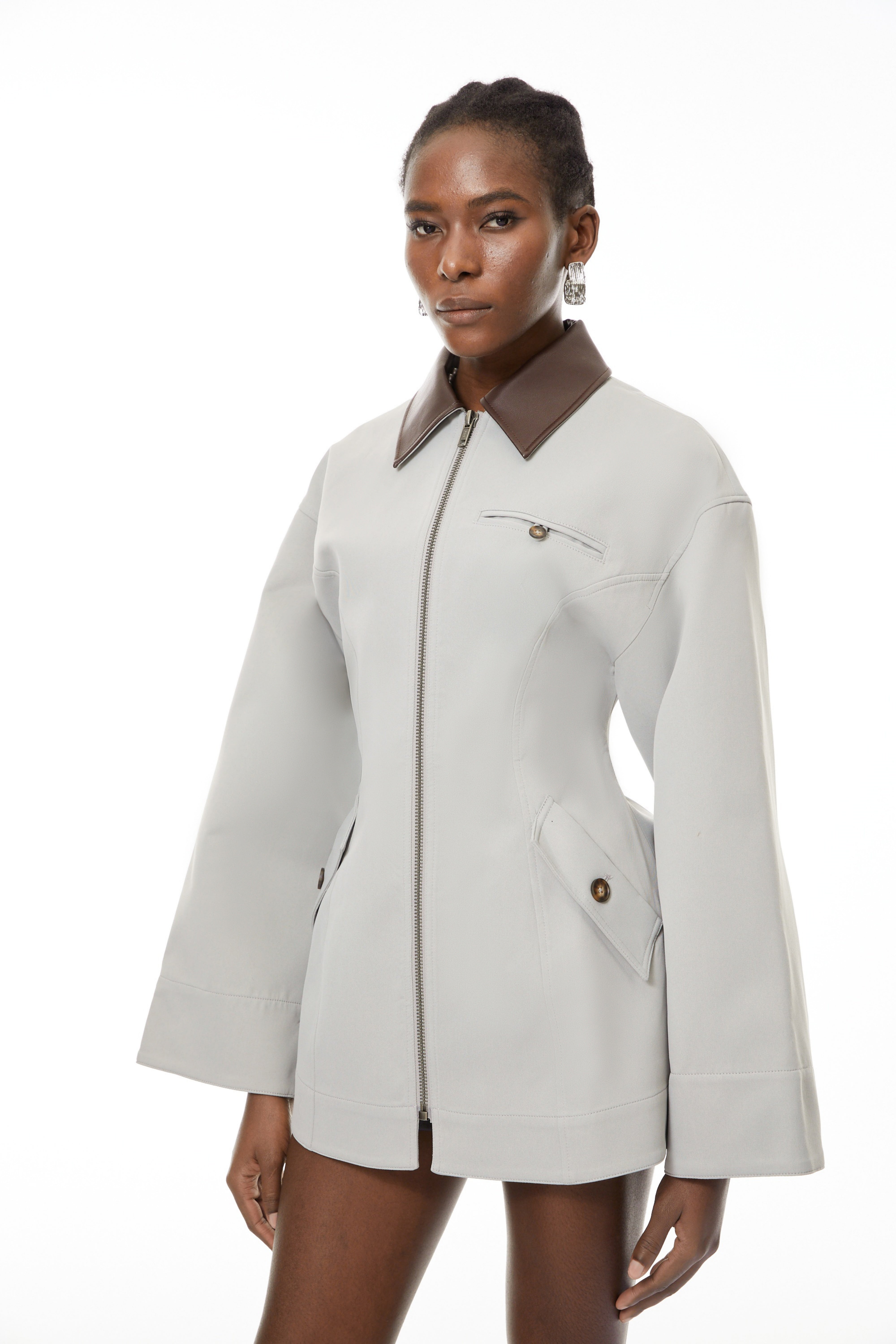 Hunting Jacket with Faux Leather Collar