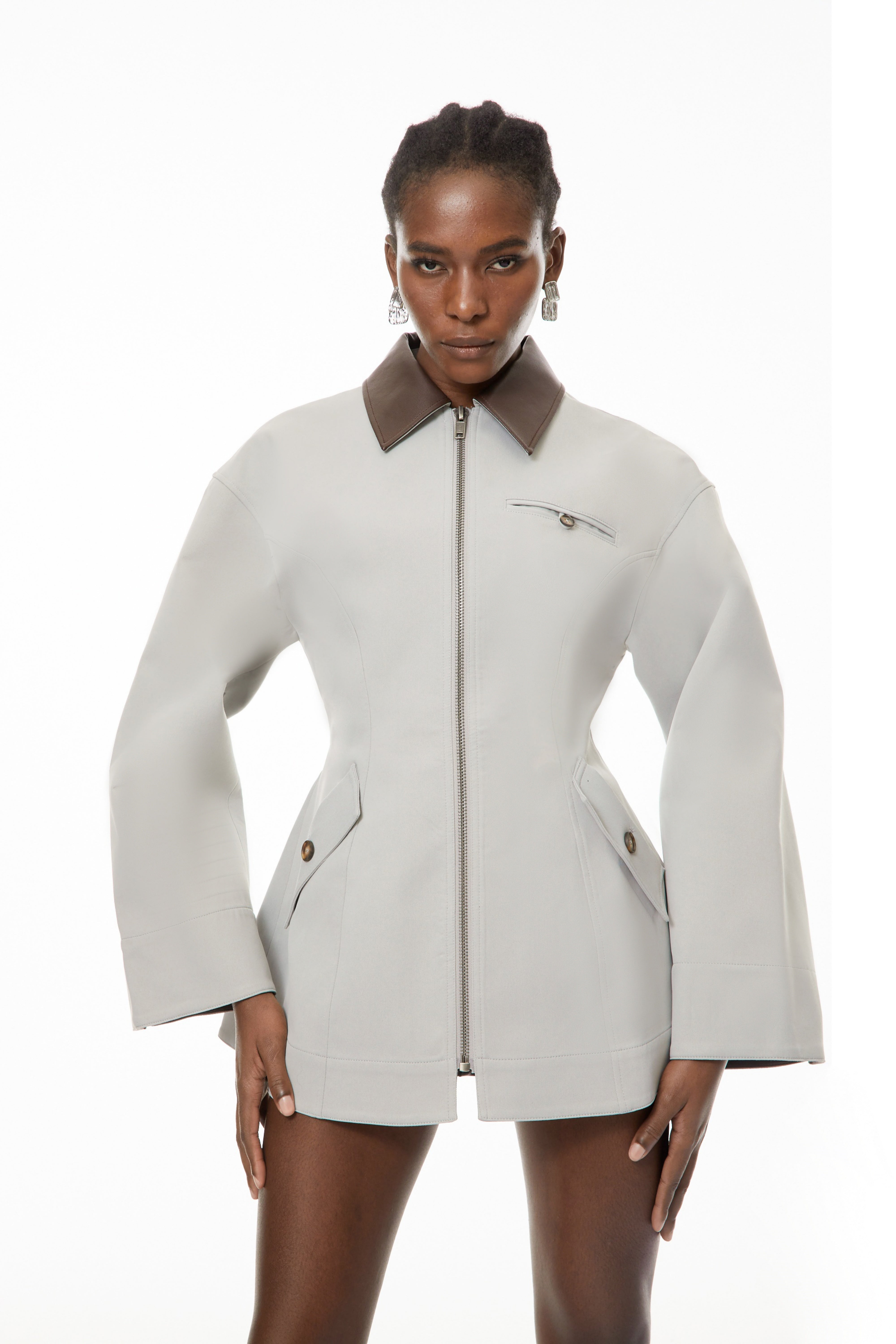 Hunting Jacket with Faux Leather Collar