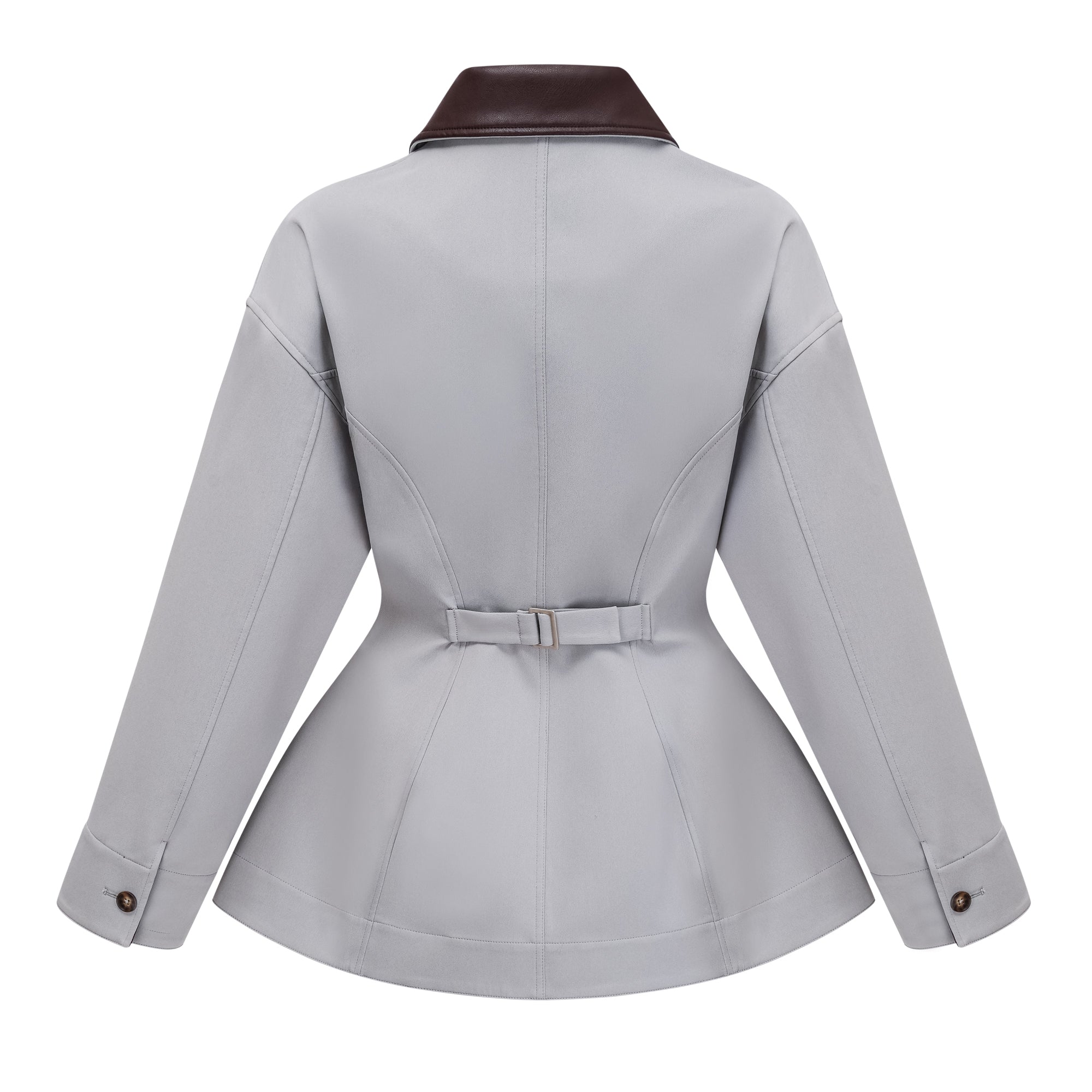 Vilma Grey Leather Collar Hunting Jacket