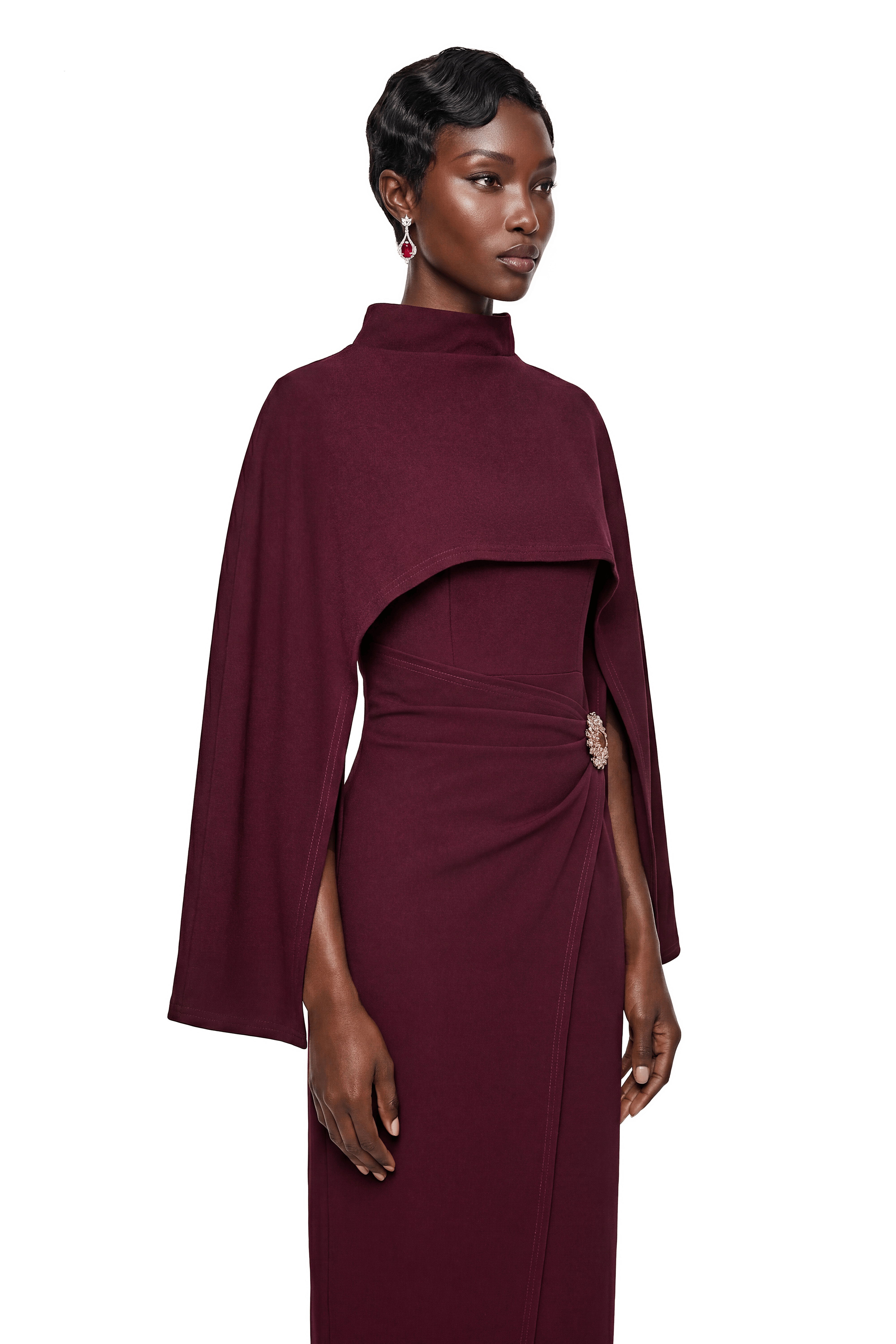 Violet Burgundy Cape Maxi Dress