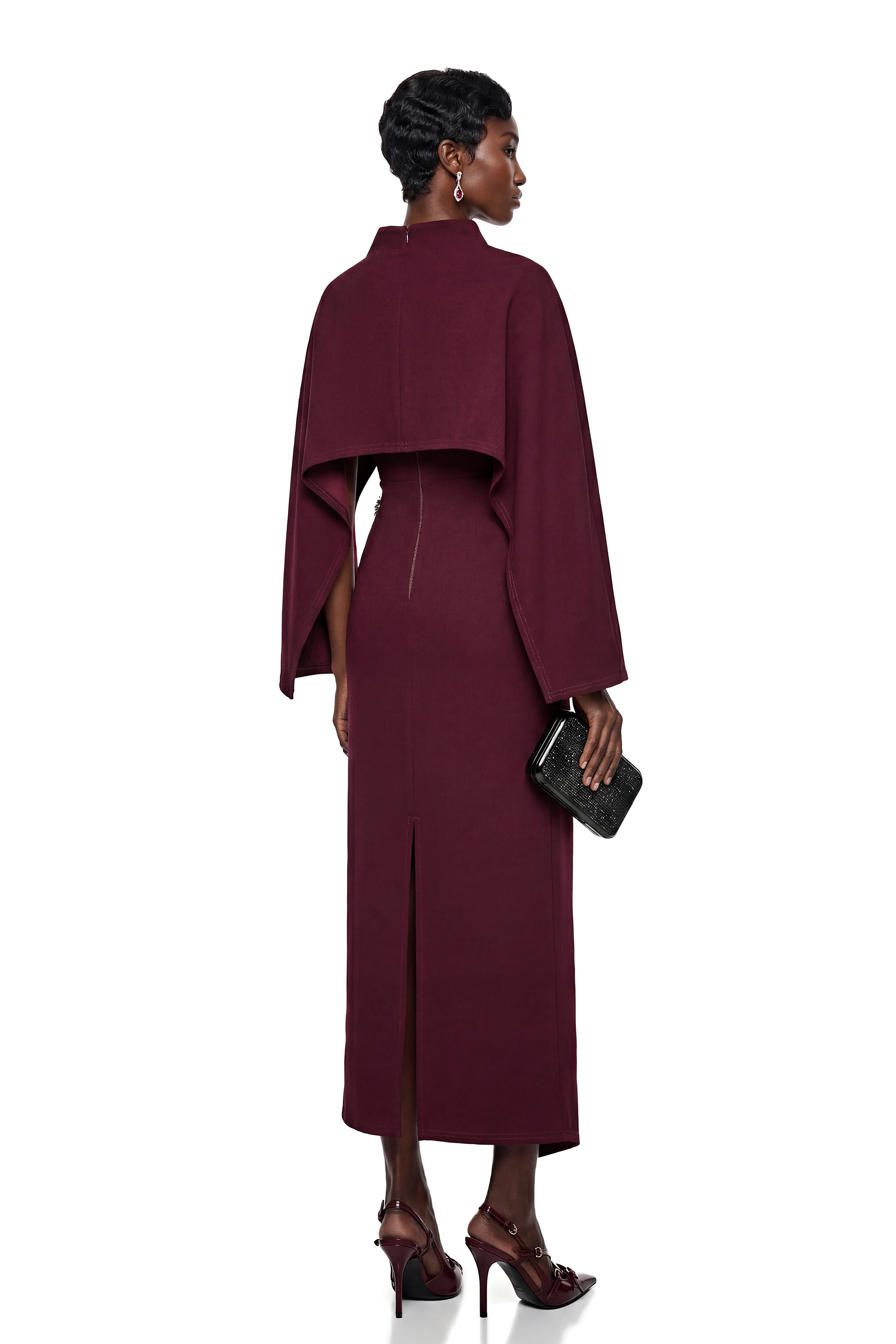 Violet Burgundy Cape Maxi Dress