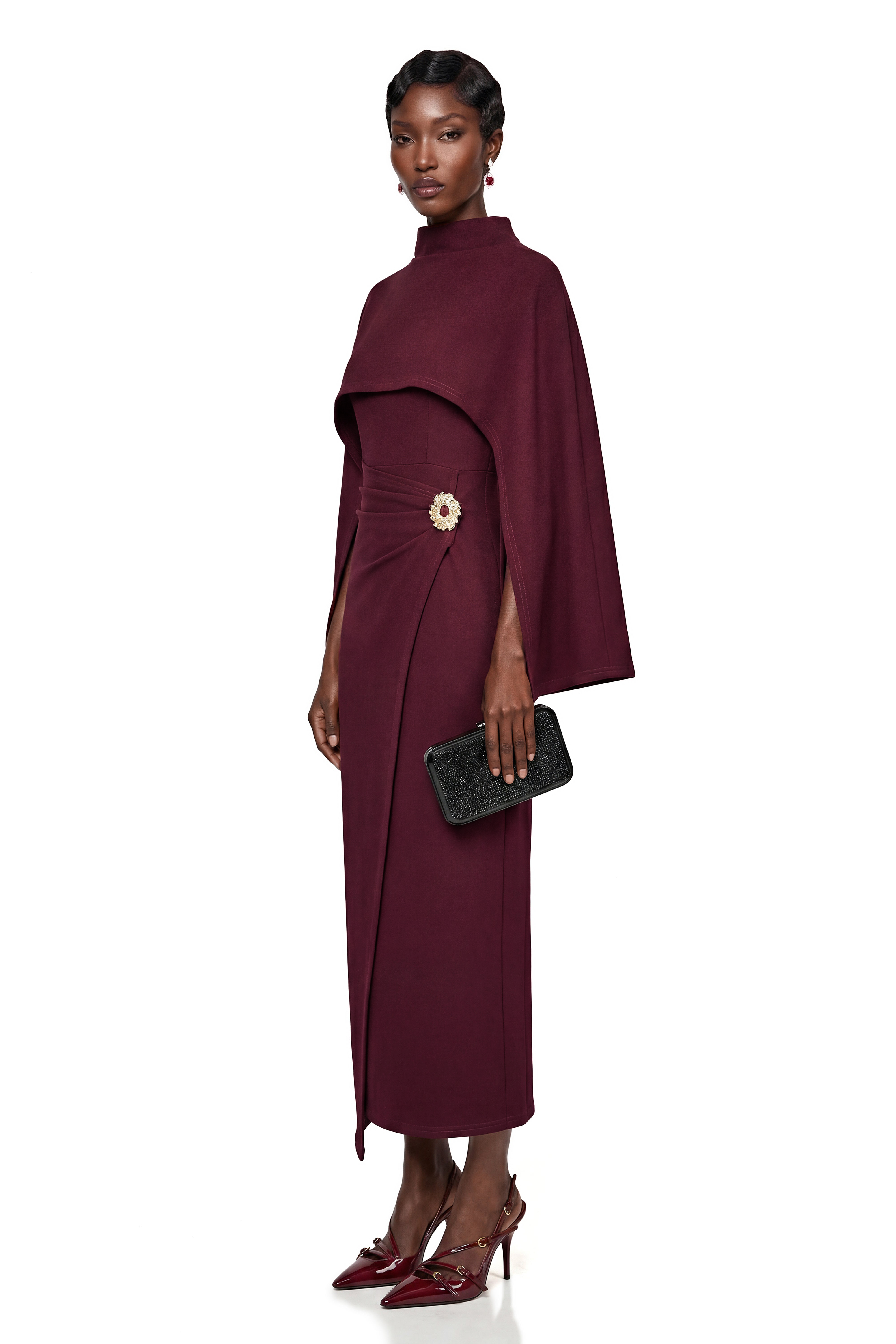 Violet Burgundy Cape Maxi Dress