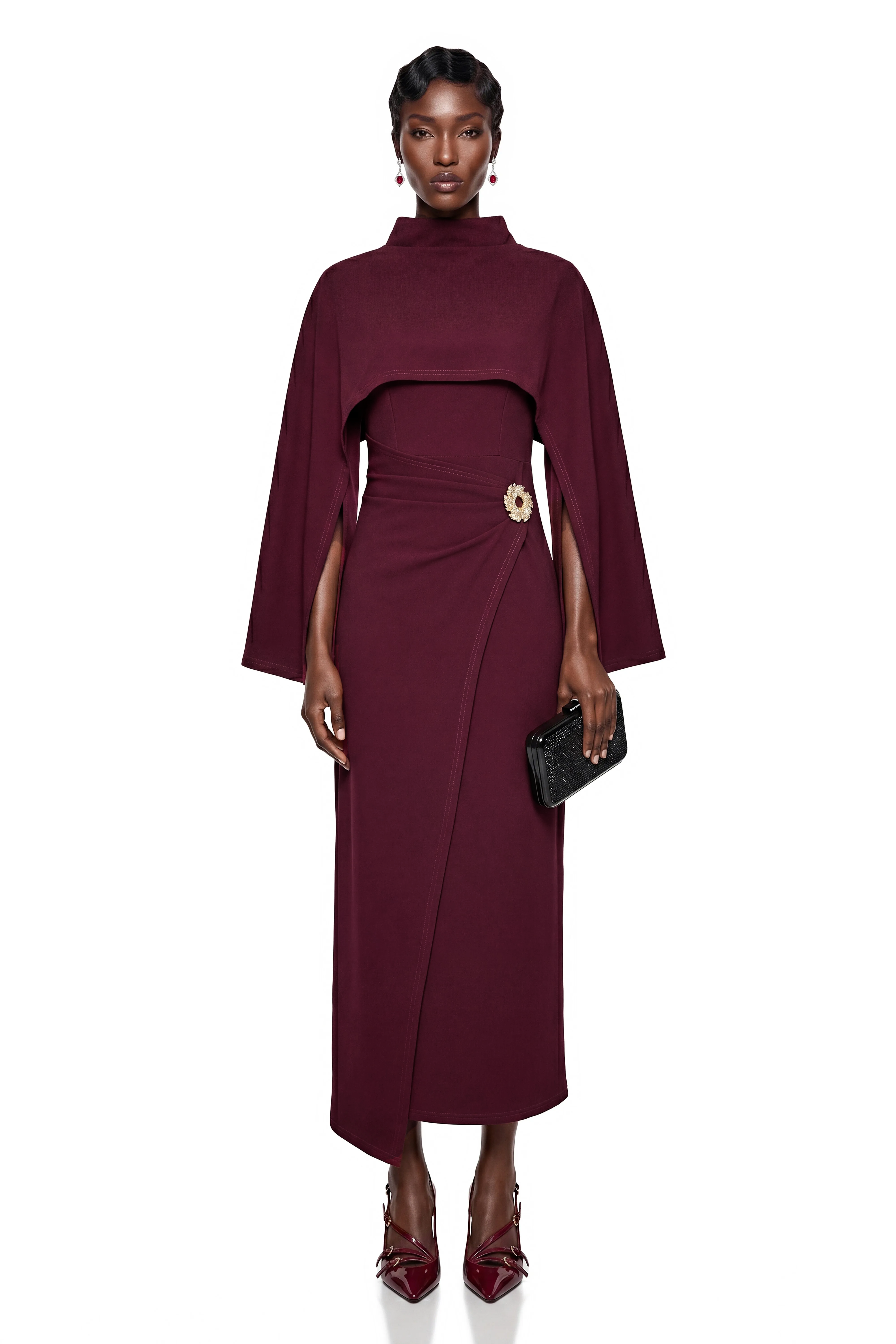 cape dress burgundy Violet Maxi 2.22.26EXCLUDED AW.Bridal A-line V-Neck Floor Color:AS PHOTO(GOLD WITH GLOVES) making it a go
