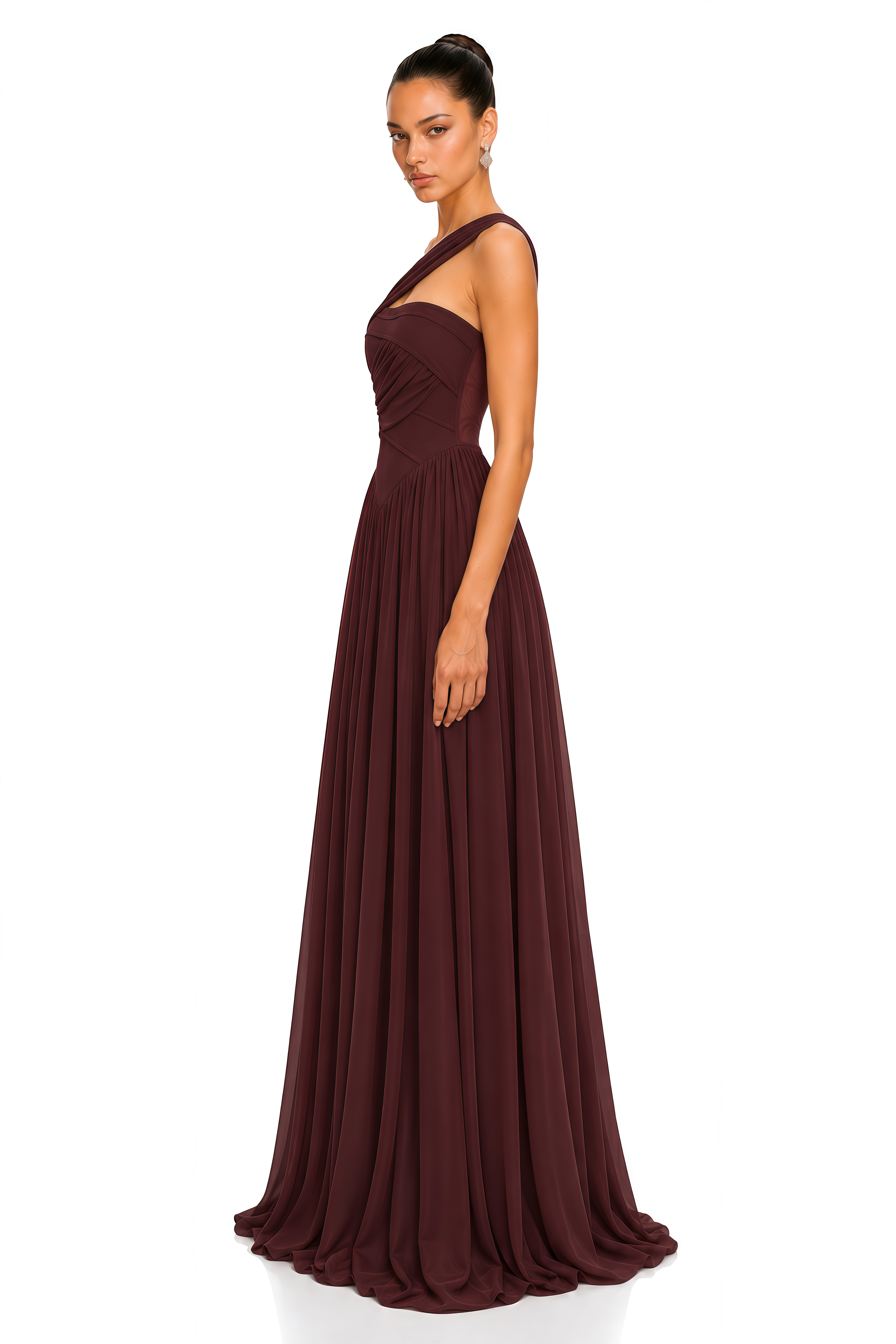 Virelle Brown One Shoulder Draped Corset Maxi Dress