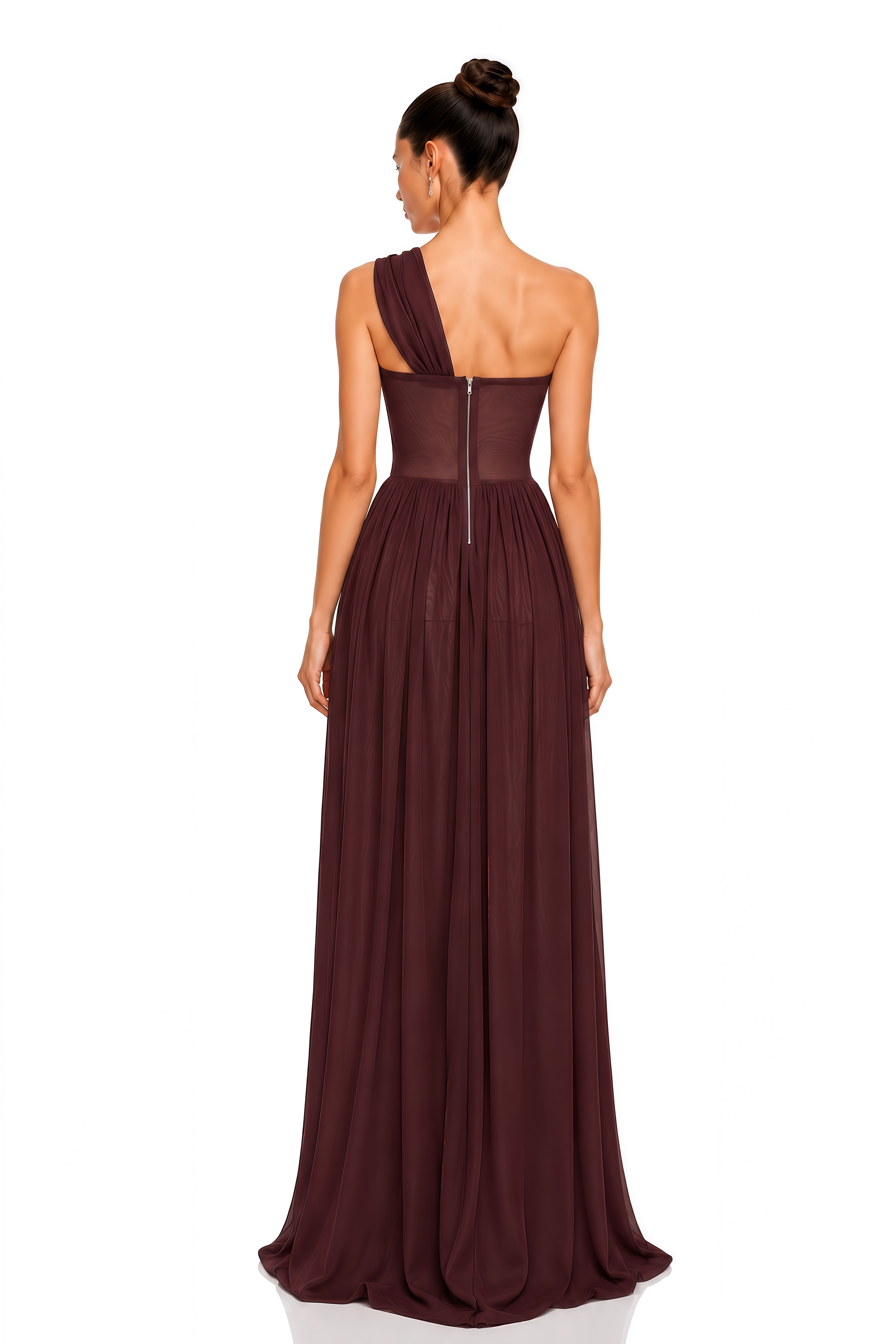 Virelle Brown One Shoulder Draped Corset Maxi Dress