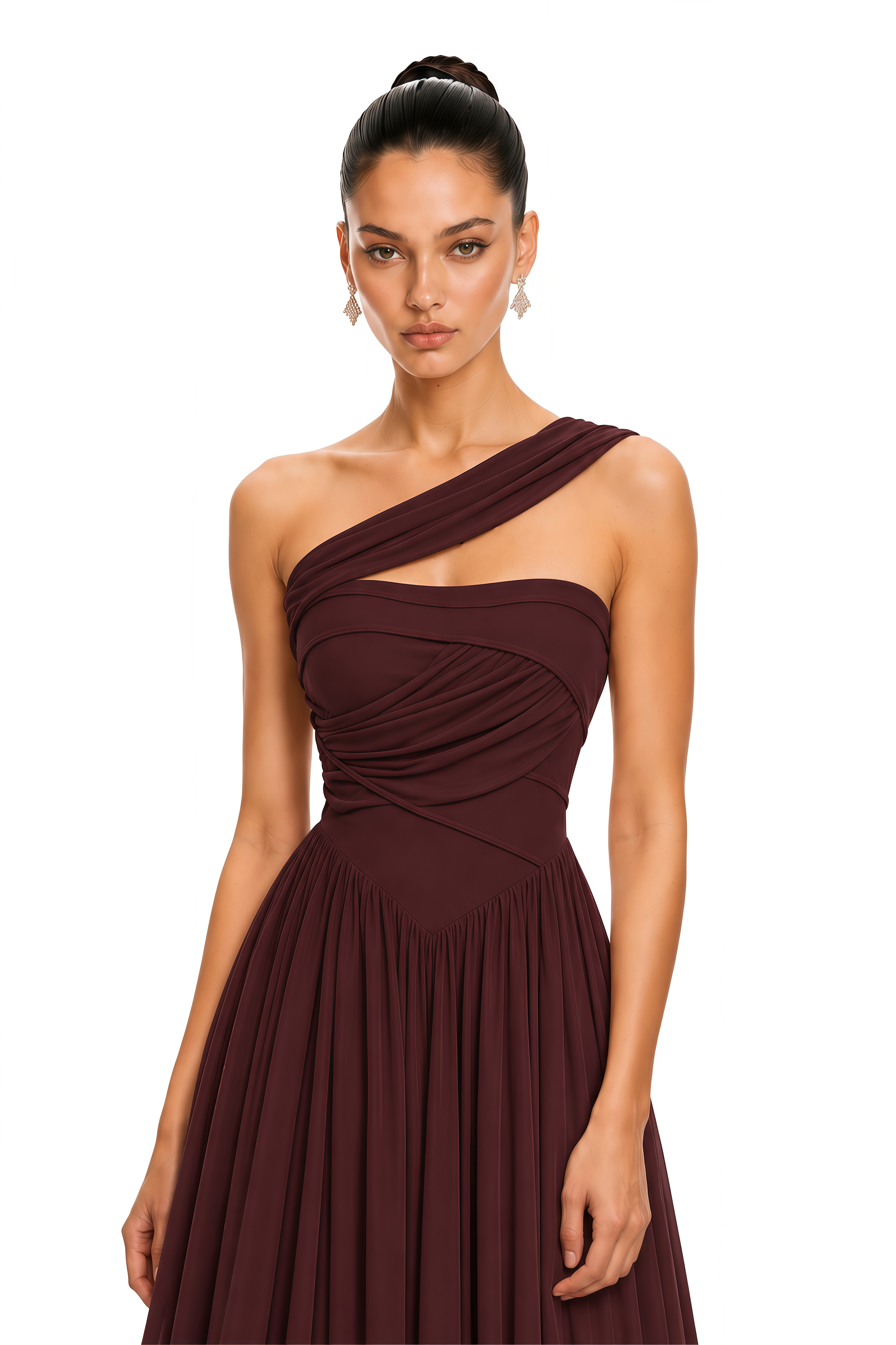 Virelle Brown One Shoulder Draped Corset Maxi Dress