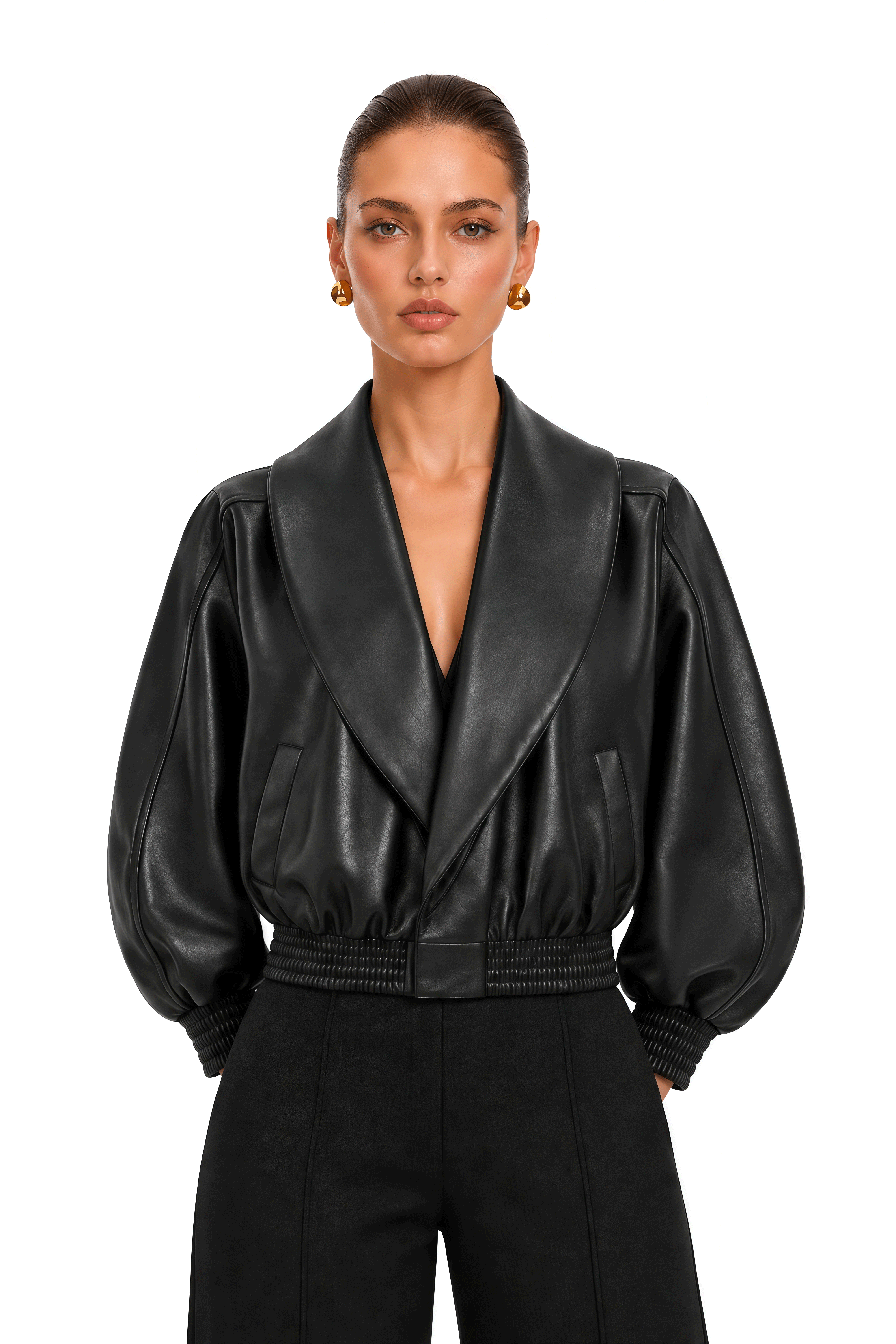 Vittoria Black Leather Effect Shawl Collar Jacket