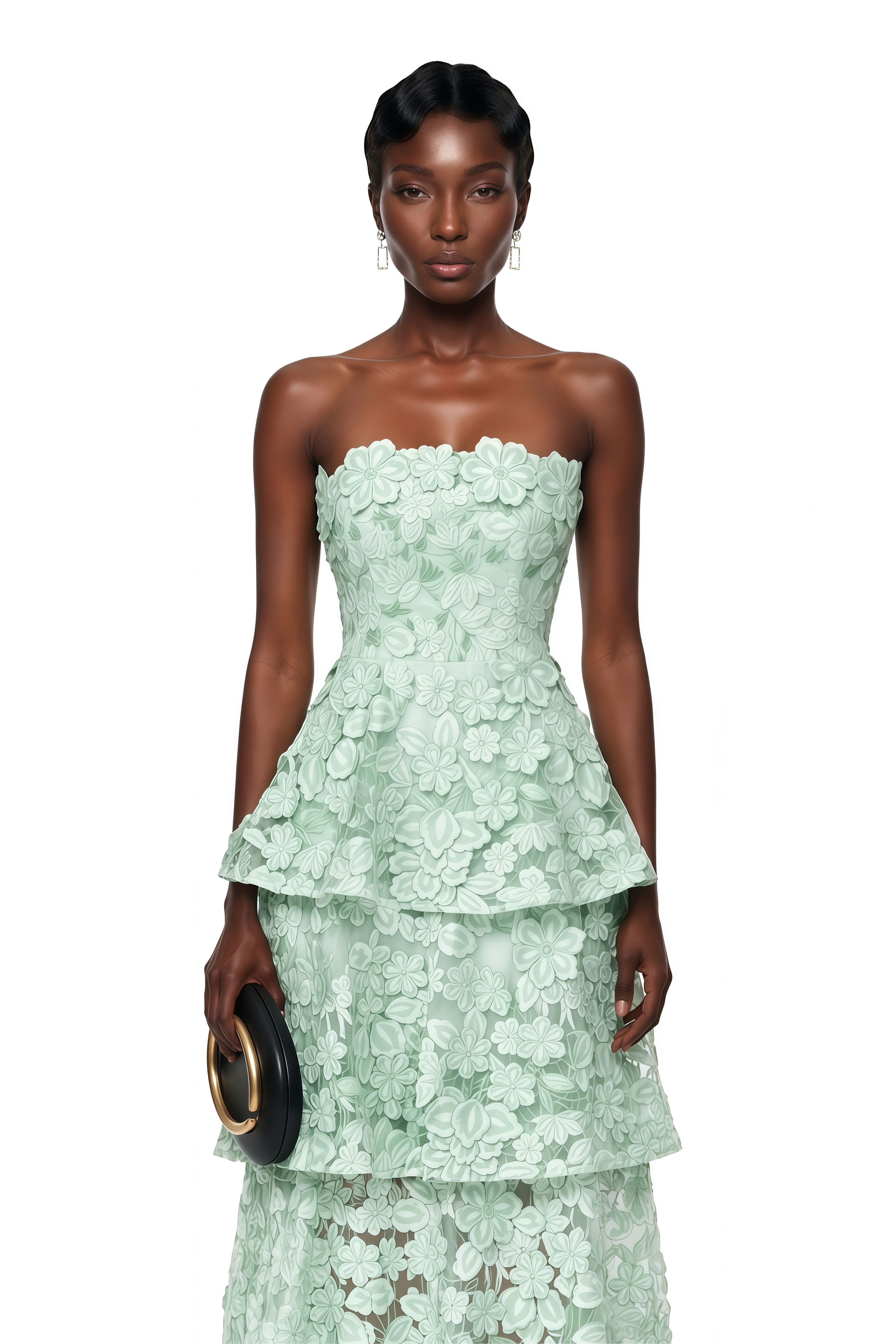 Viviana Green Tiered Midi Dress with 3D Florals – Miss Rosier