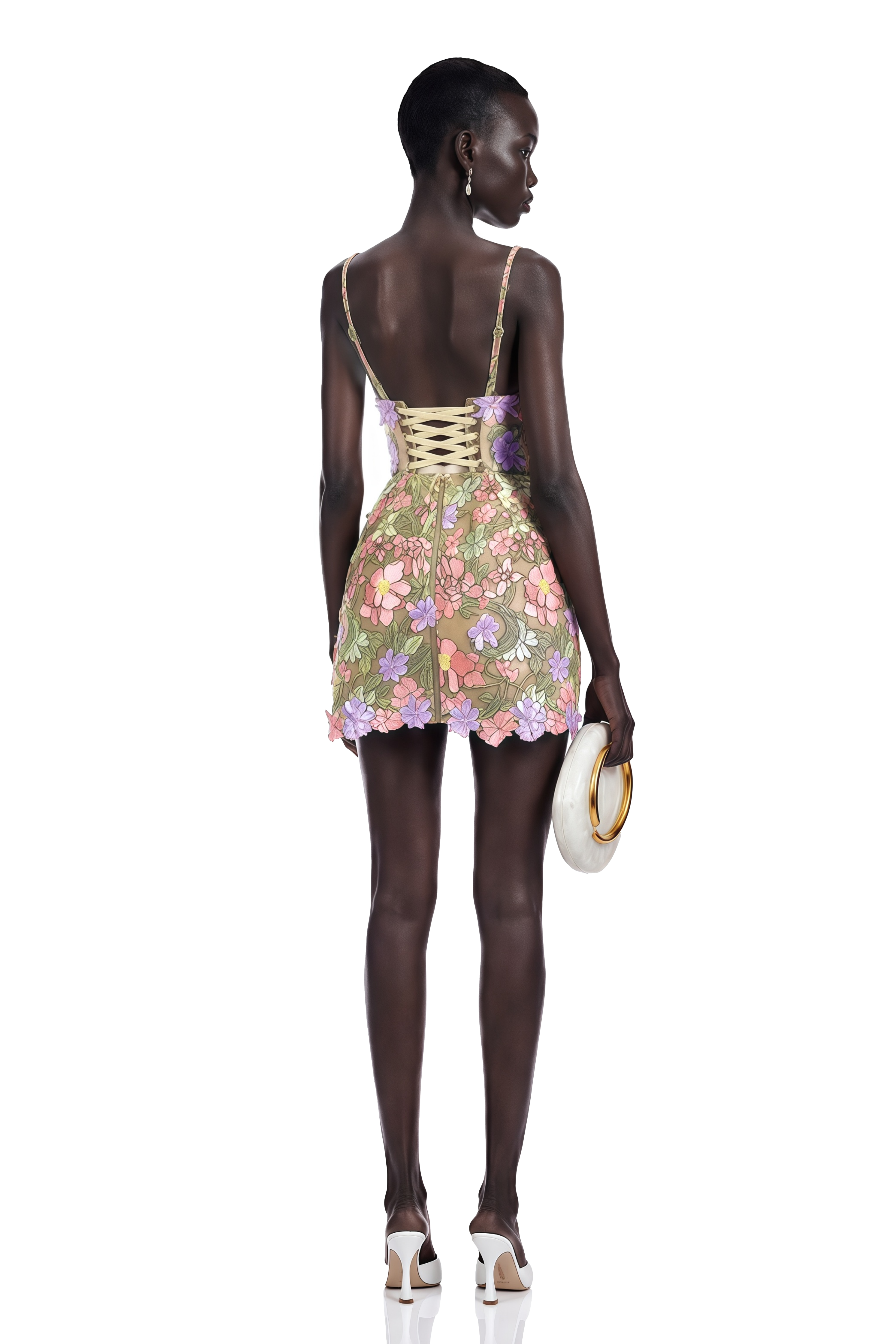 Wakatipu Green V-Neck Mini Dress with 3D Florals