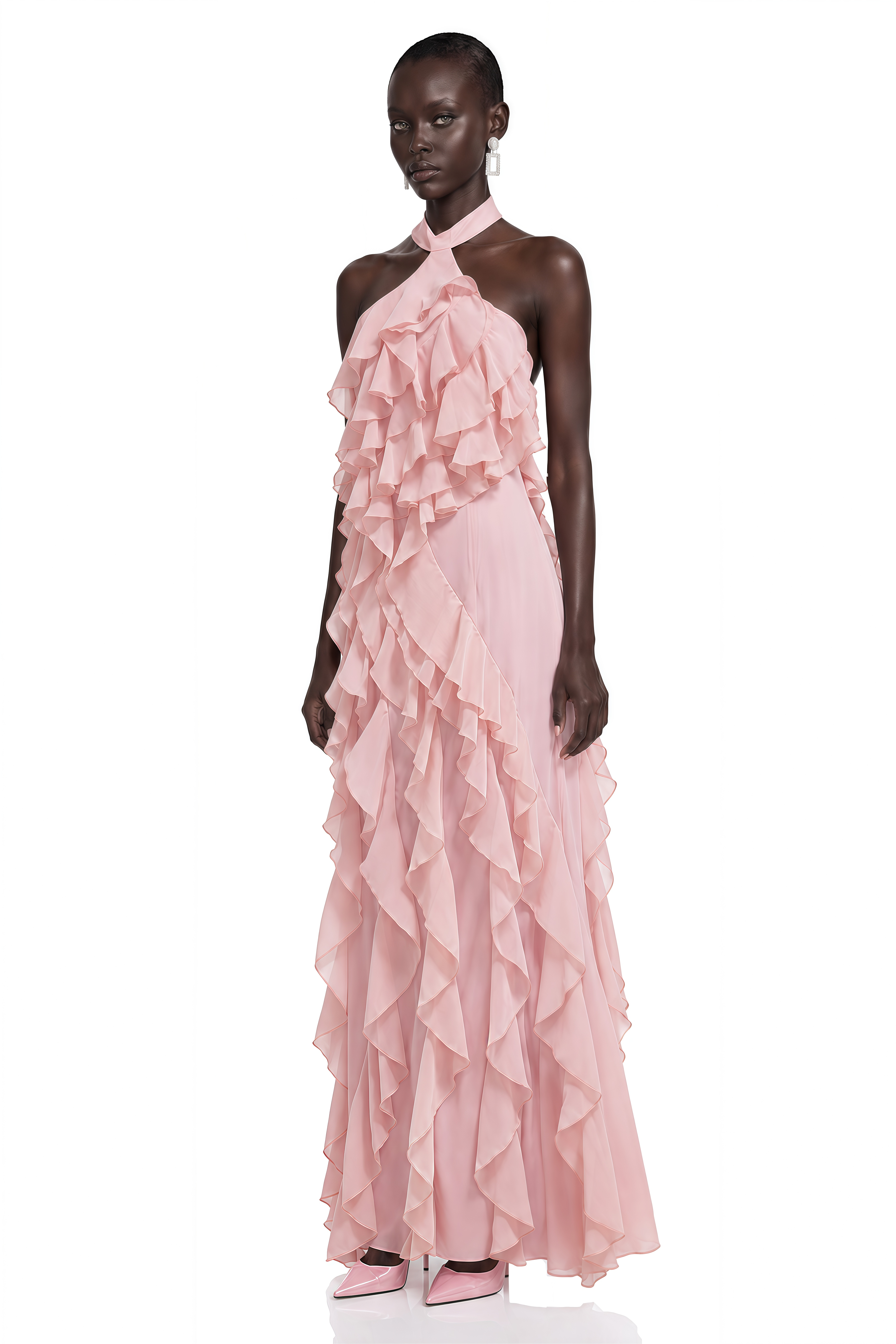Winifred Pink Ruffle Halterneck Maxi Dress