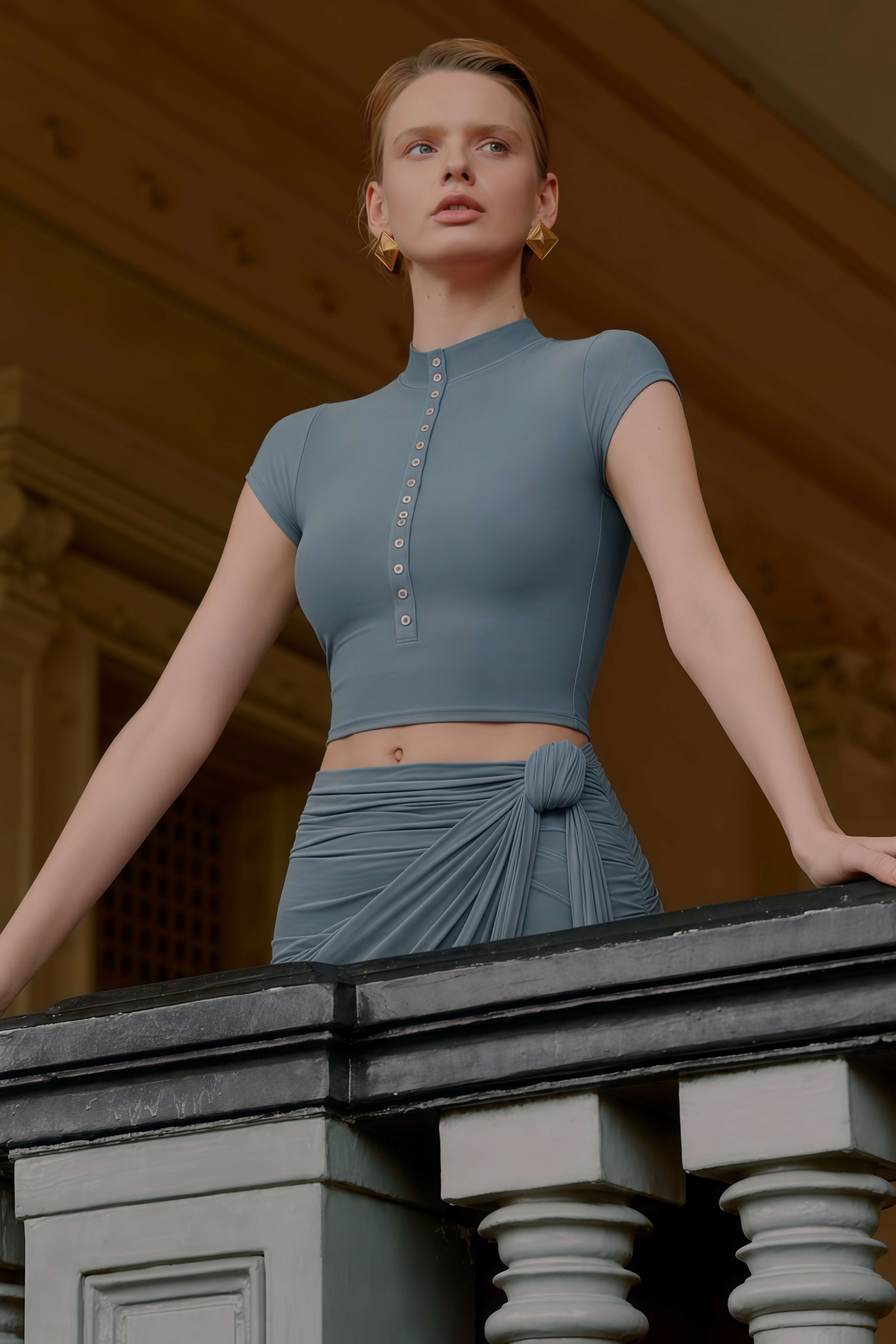 Wren Dusty Blue Crop Top & Wrap Skirt Set