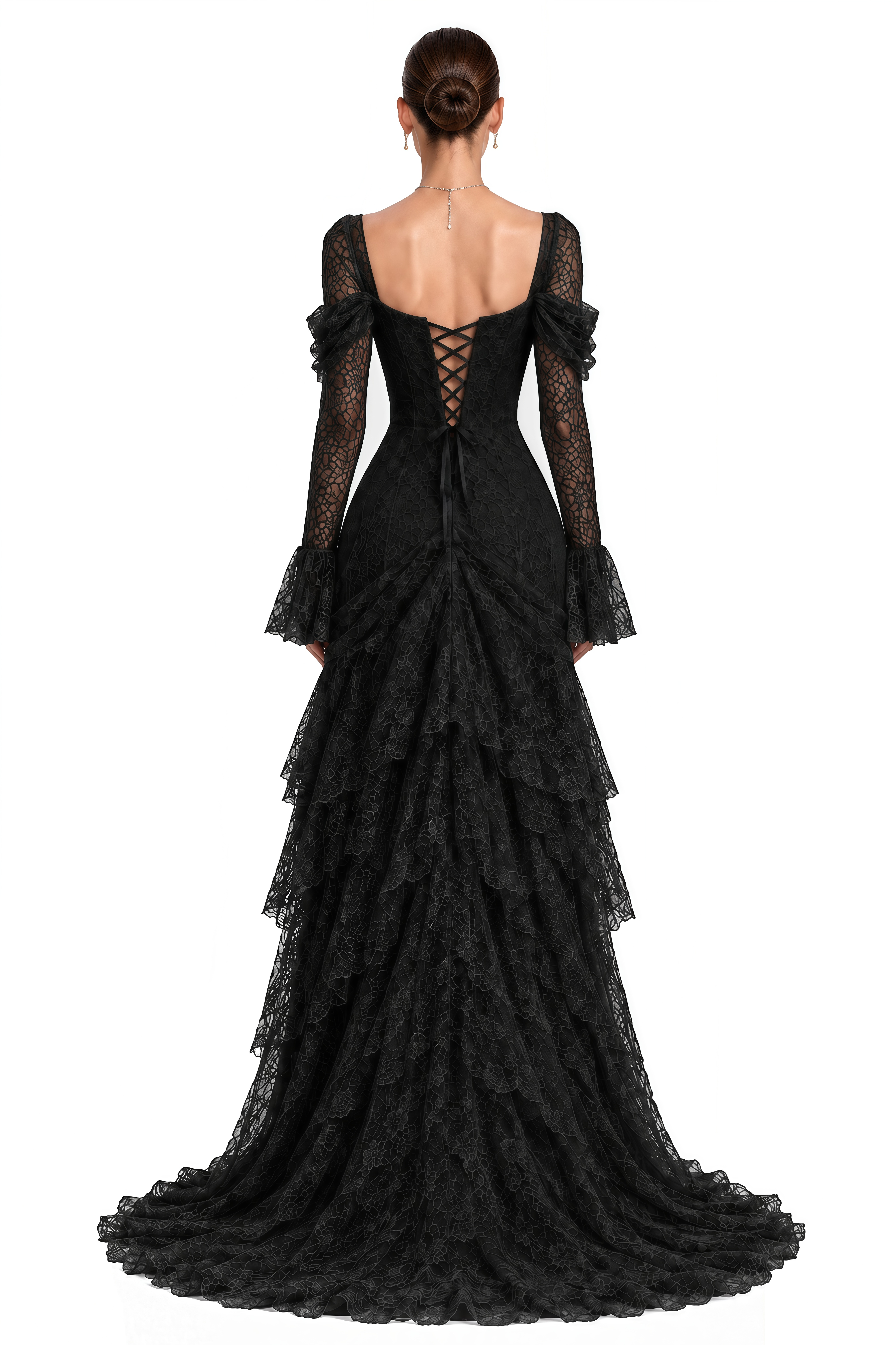 Wrenlee Black Lace Draped Maxi Dress