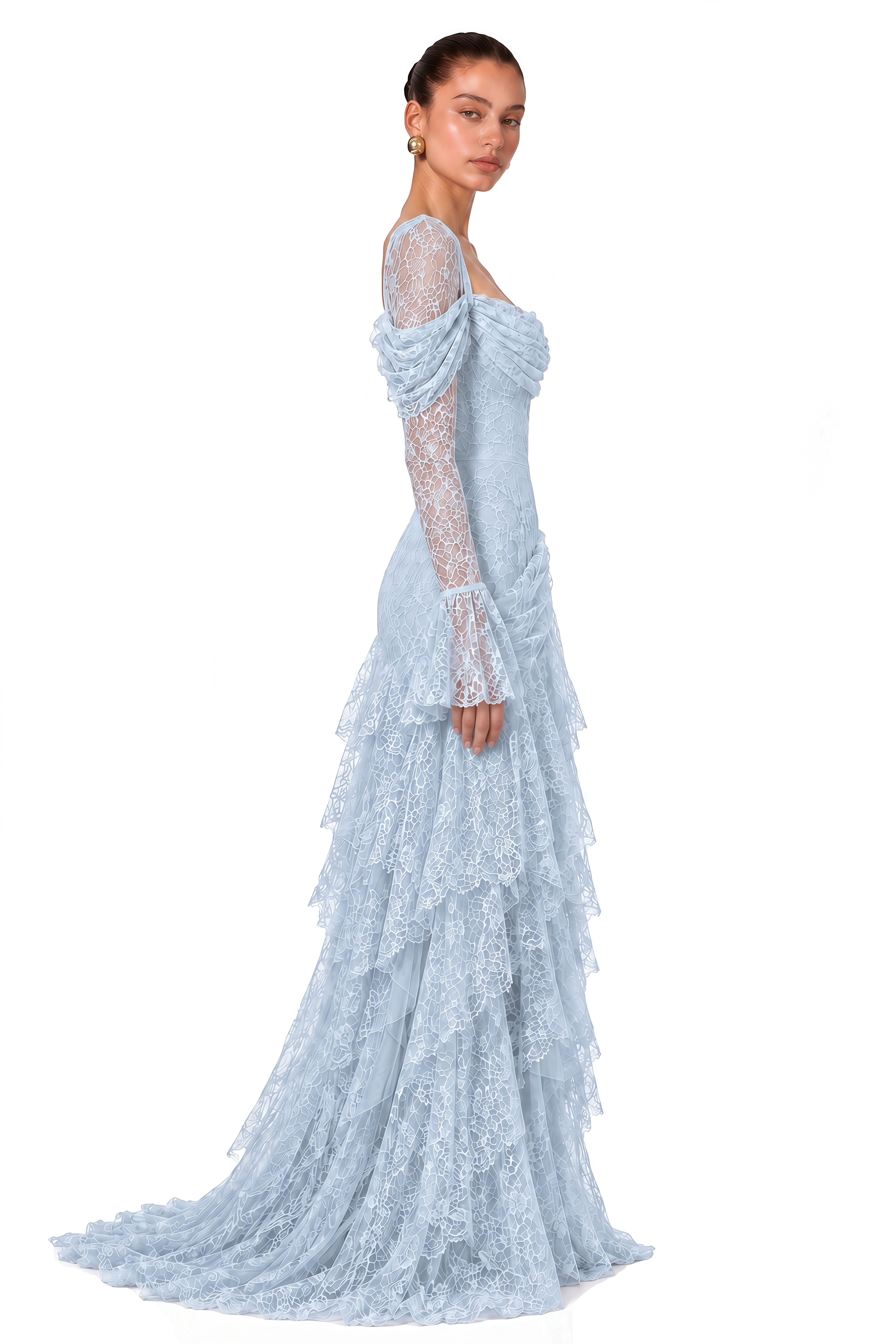 Wrenlee Blue Lace Draped Maxi Dress