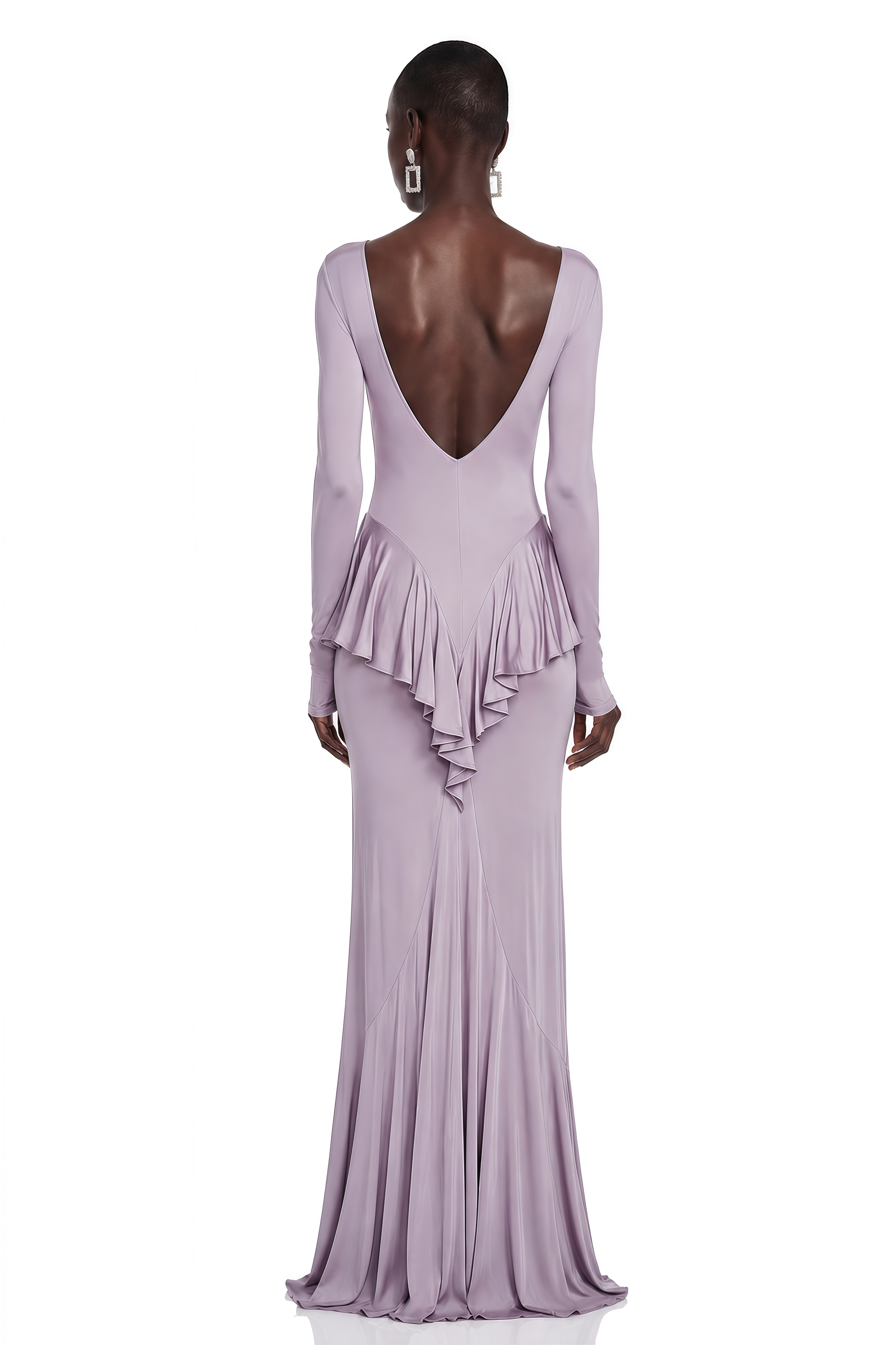 Xenia Purple Ruffle Detail Maxi Dress with Front Slit